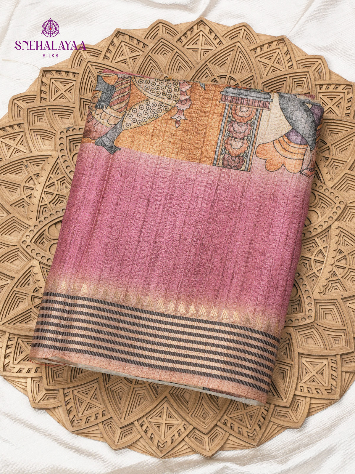 Beige Kalamkari Tussar Saree