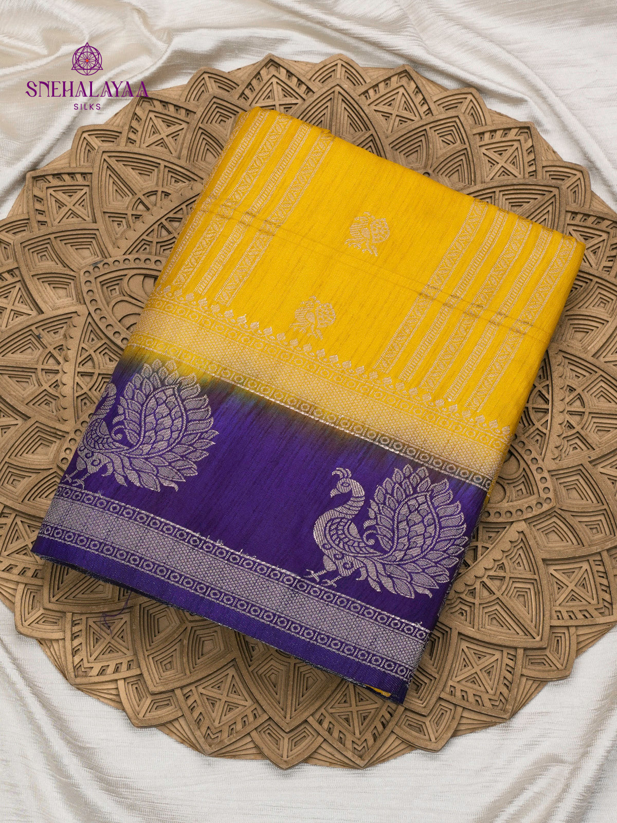 Mango Yellow Banaras Dola Silk Saree