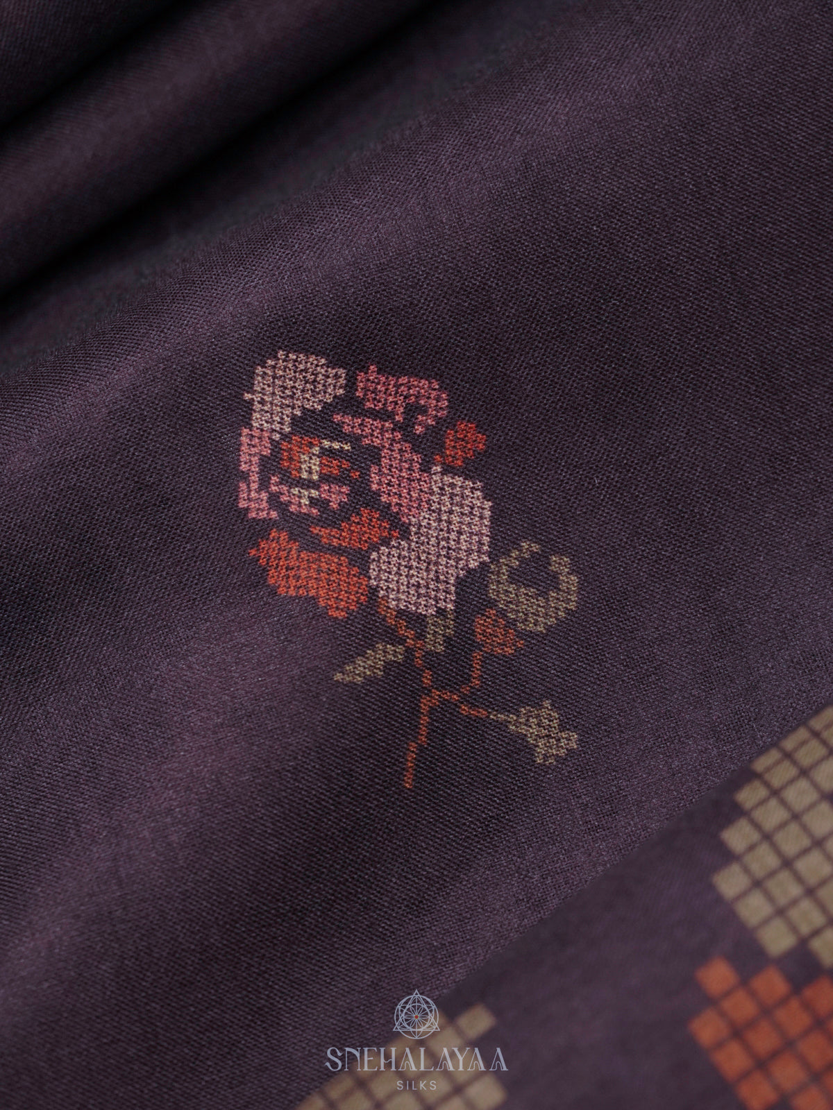 Purple Floral Printed Tussar Saree