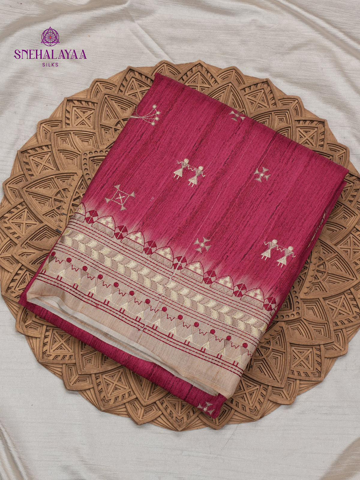 Pink Tussar Embroidery Saree