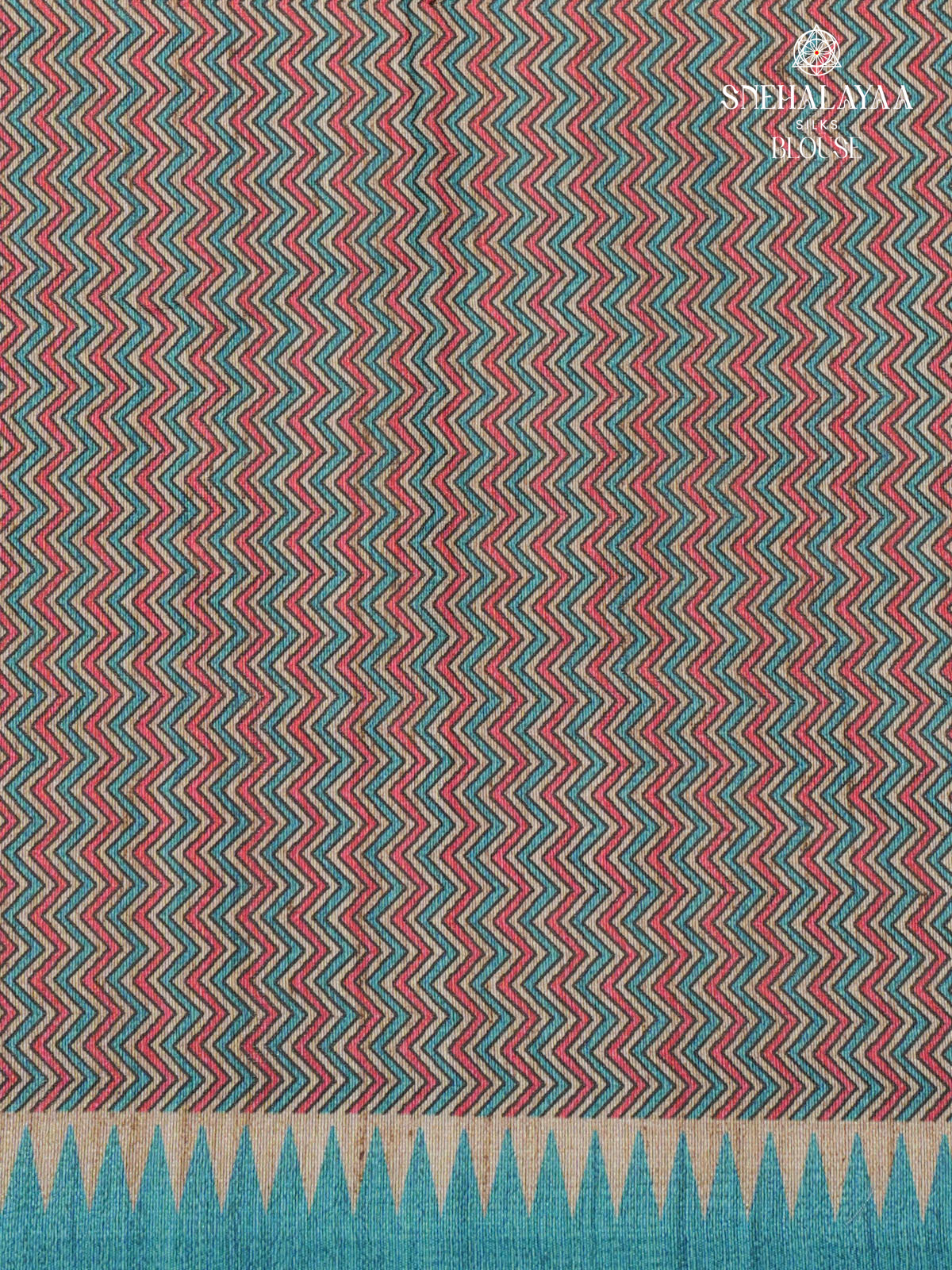 Peacock Blue Floral Printed Tussar Saree