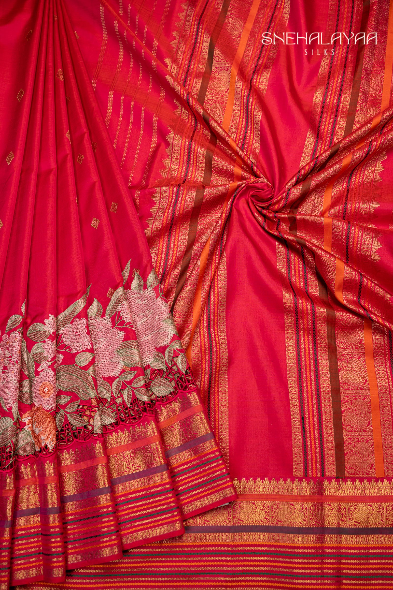 Rose Red Kancheevaram Silk Saree