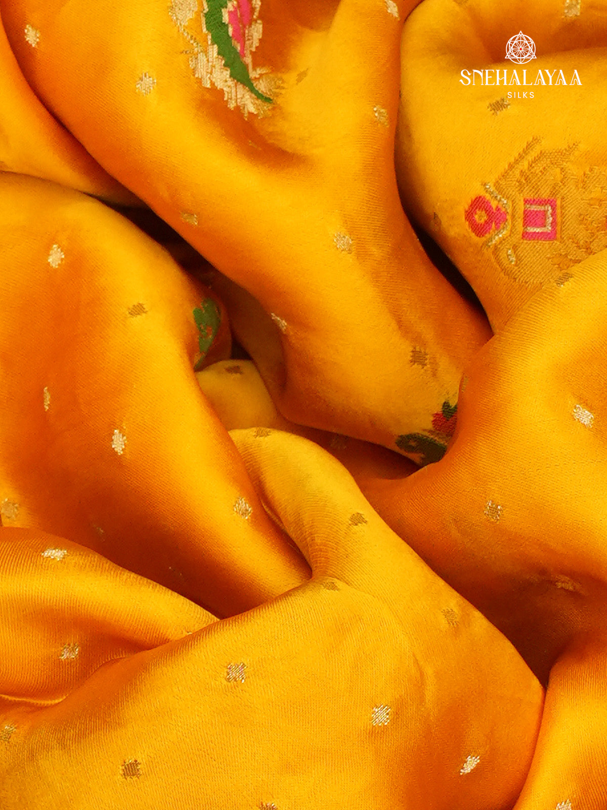 Mango Yellow Semi Banras Silk Saree