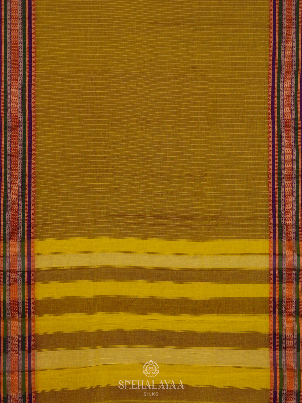 Olive Green Narayanpet Cotton Saree without Blouse