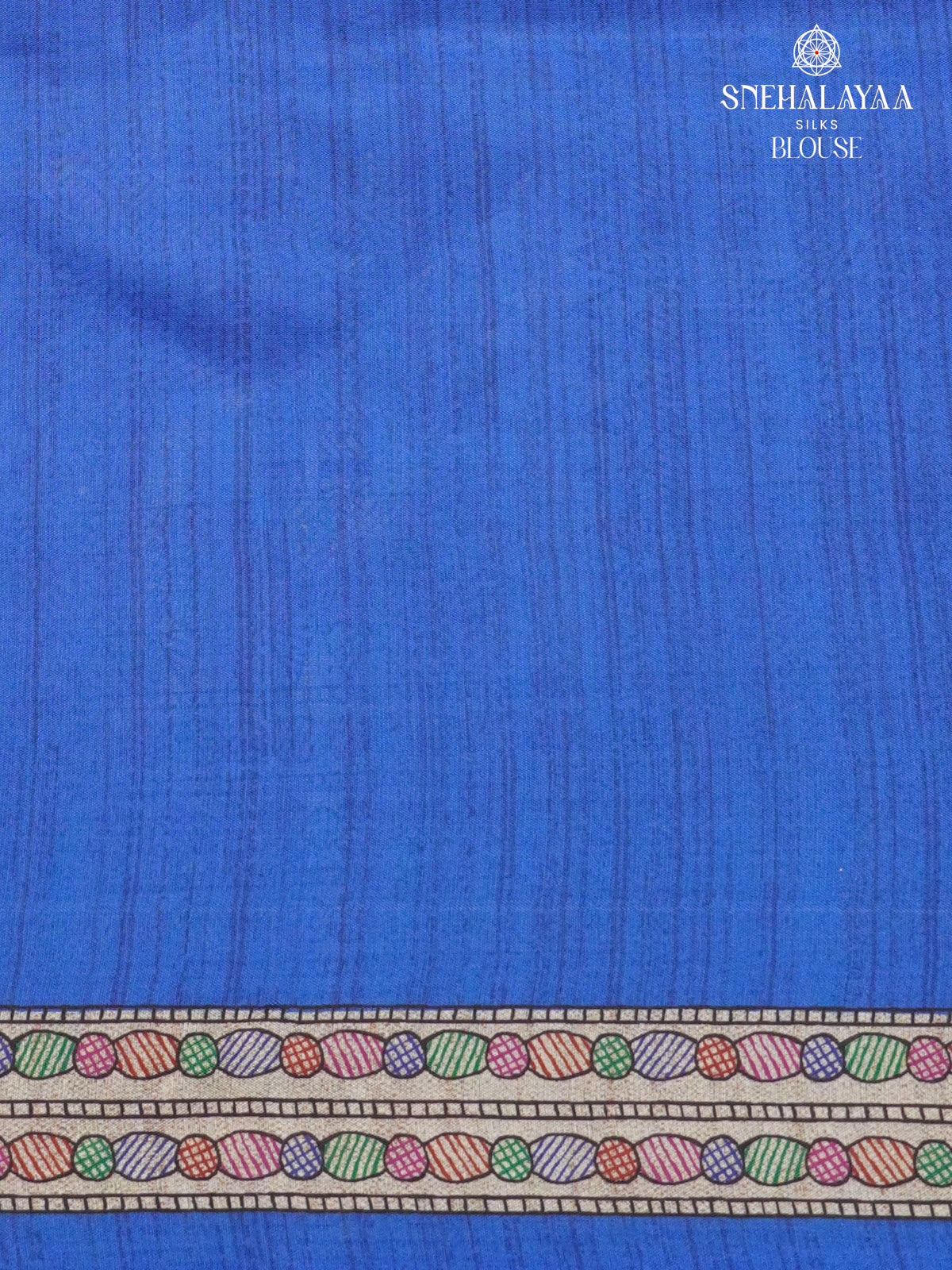 Beige With Navy Blue Border Madhubani Saree