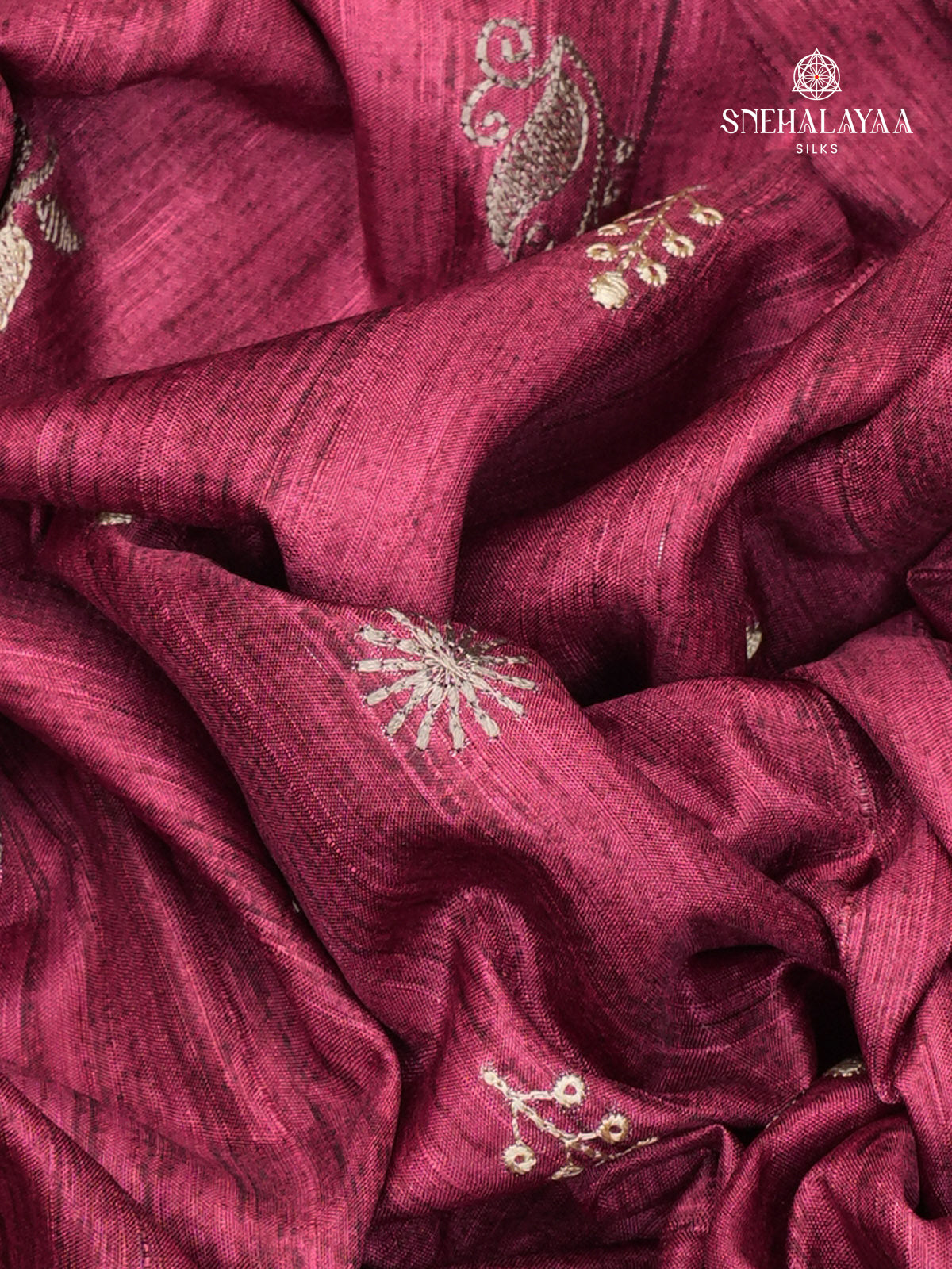 Pastel Pink Tussar Embroidery Saree