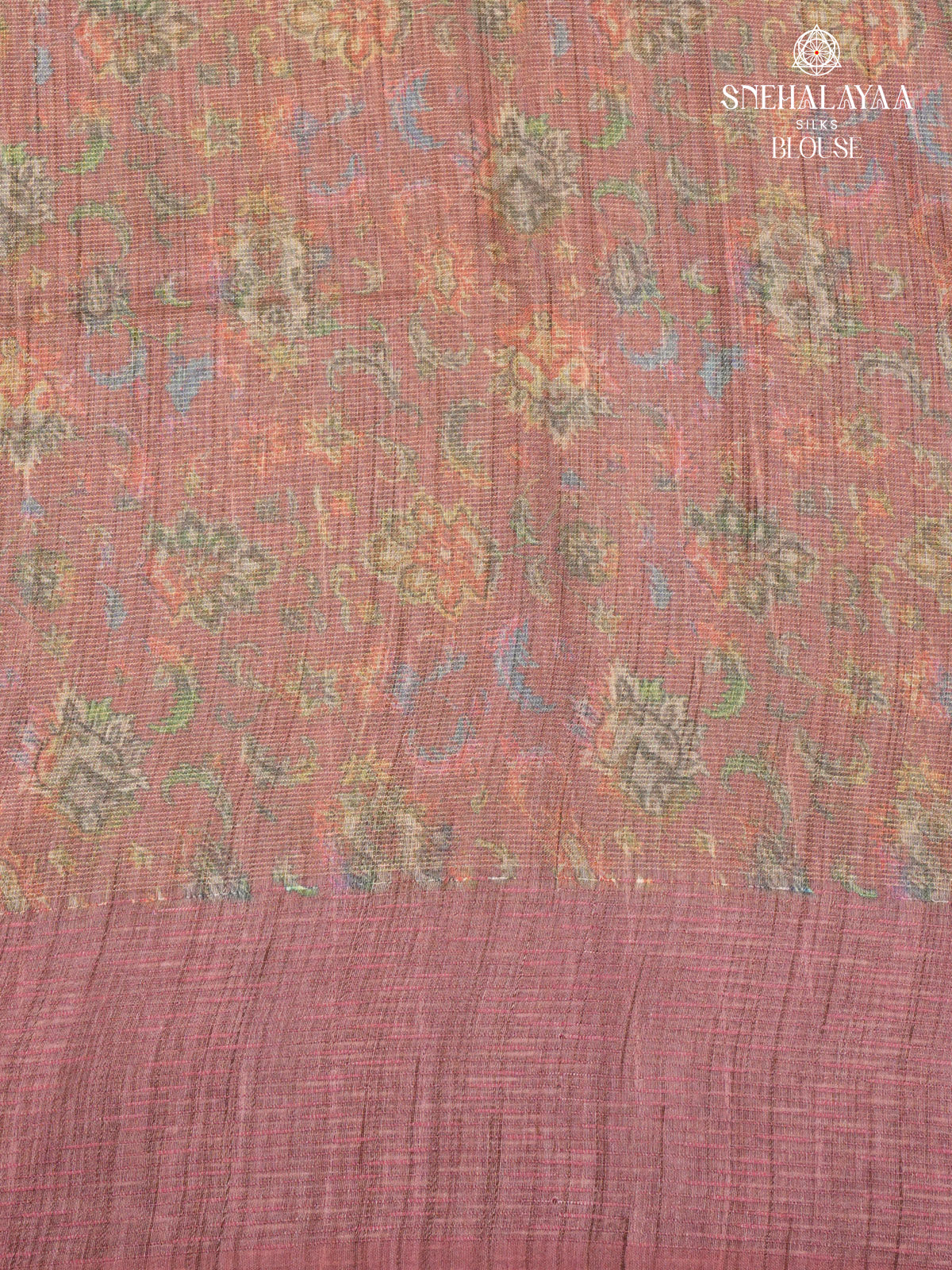 Maroon Floral Printed Tussar Saree