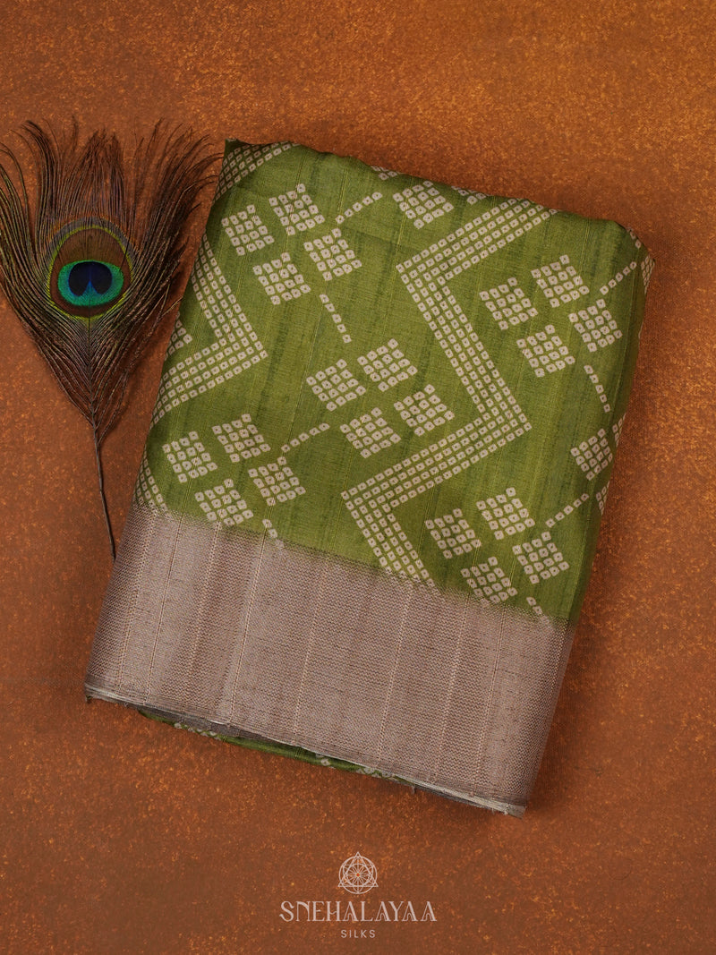 Olive Green Tussar Saree