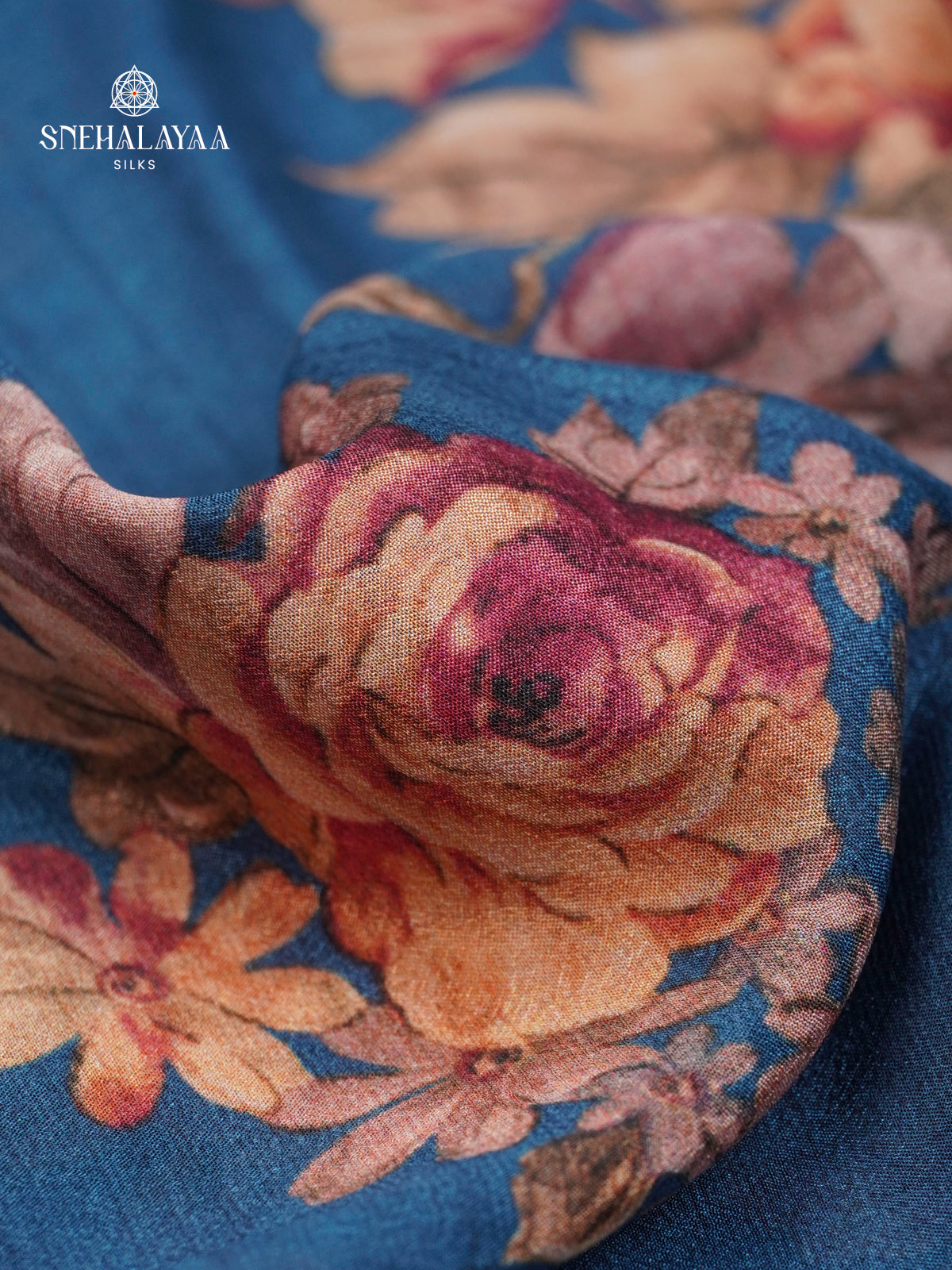 Pastel Blue Printed Creap Saree