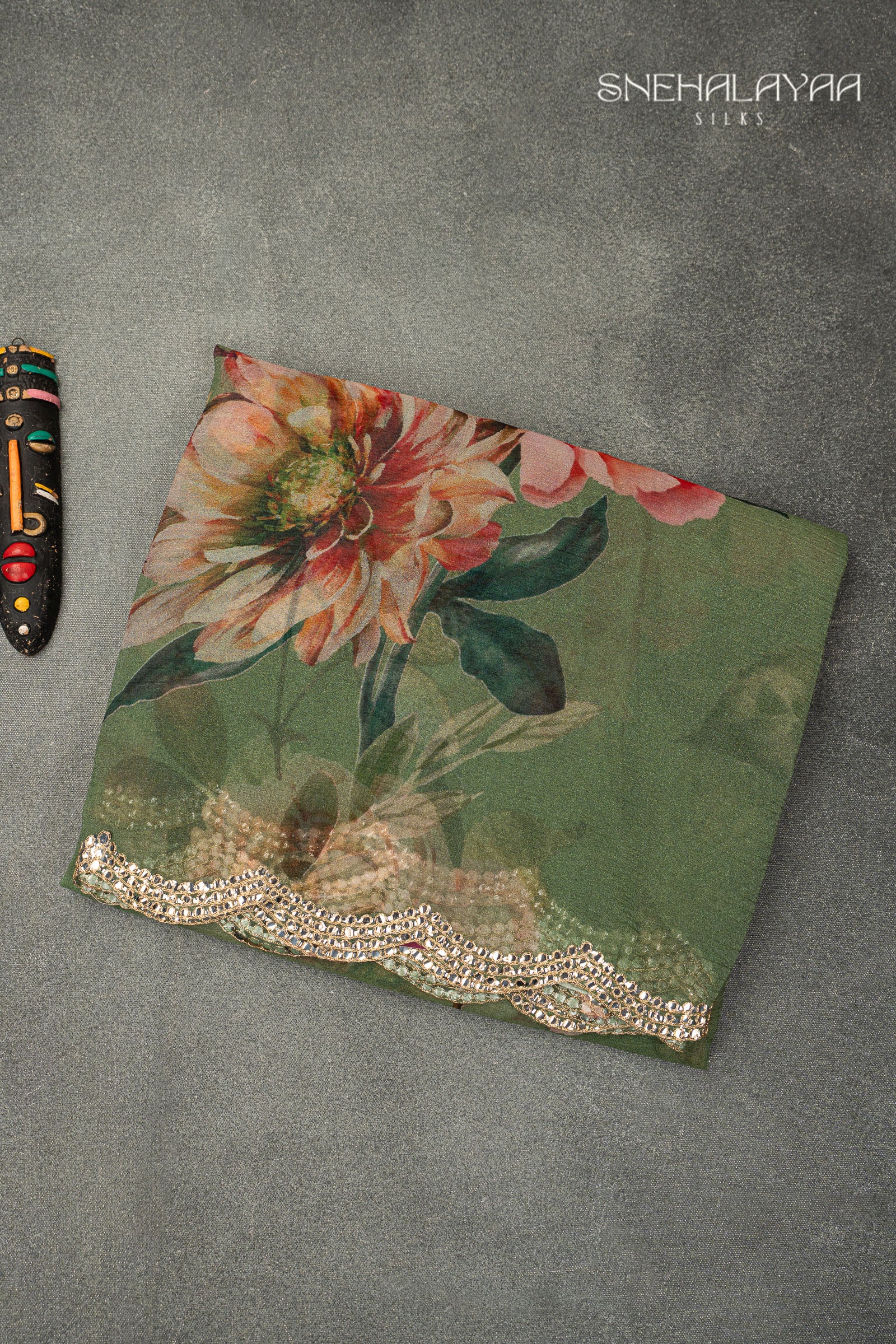 Moss Green Crush Saree