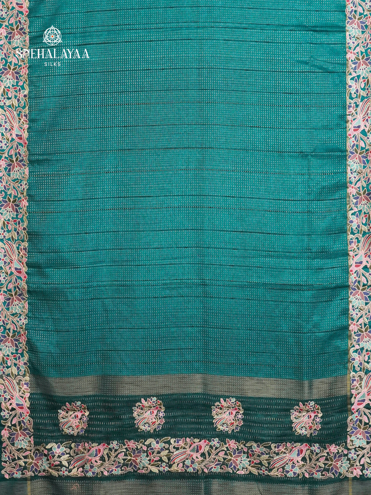 Peacock Blue Munga Tussar Embroidery Saree