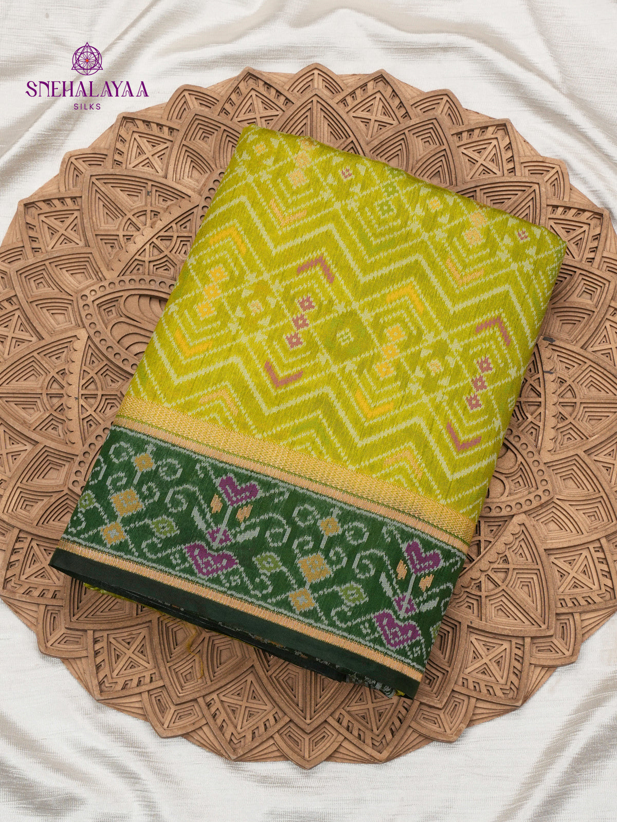 Lime Green Ikat Saree