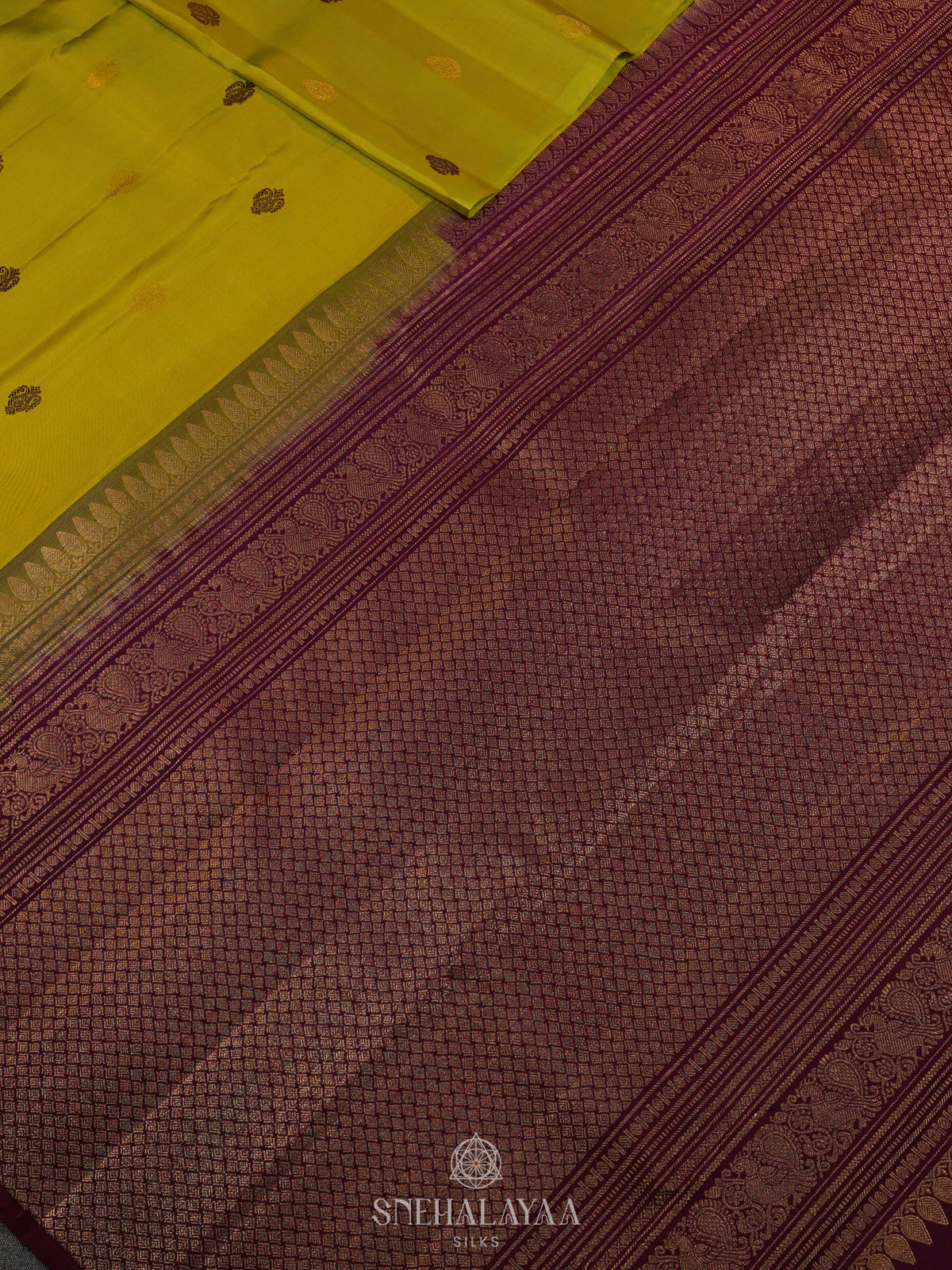 Lime Green Kanjivaram Silk Saree