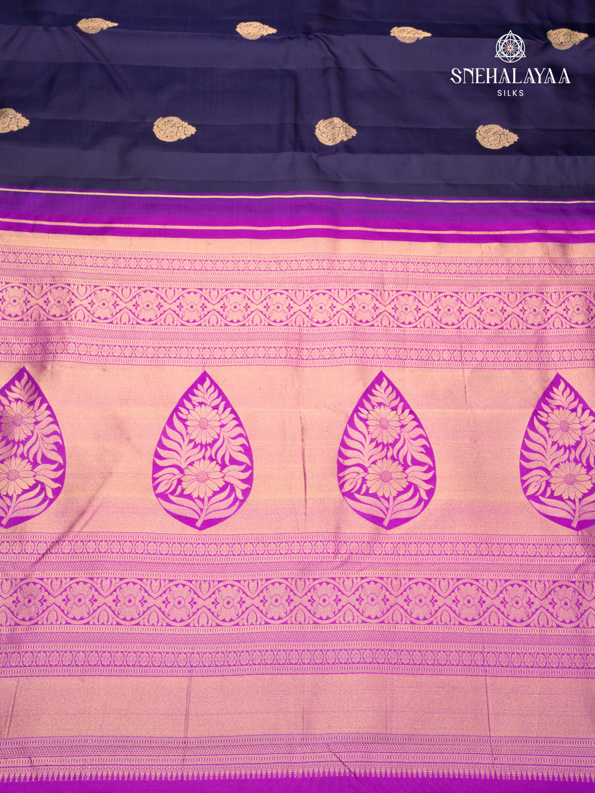 Navy Blue Korvai Kanjivaram Silk Saree