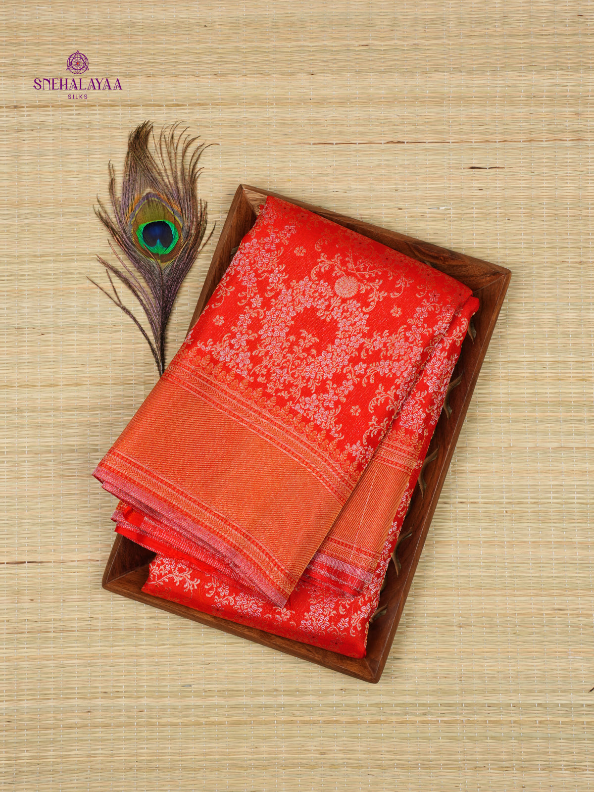 Vermilion Red Kanjivaram silk saree