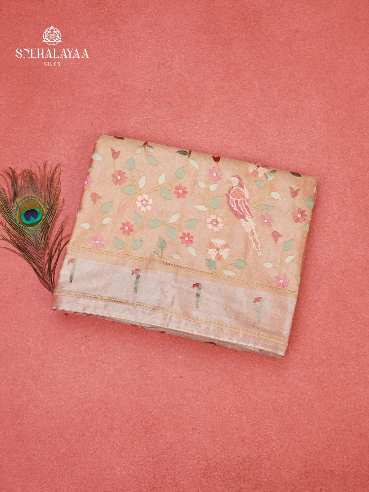 Peach Tissue Embroidery Saree