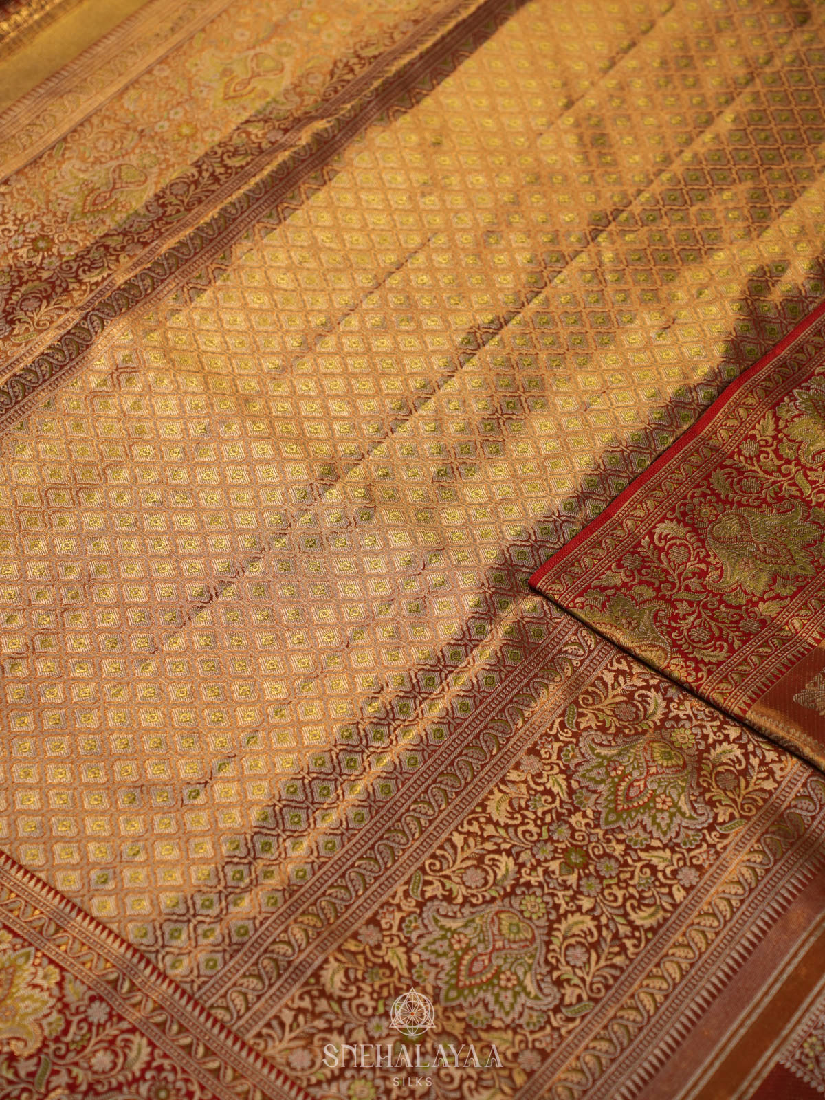 Golden Kanjivaram Silk Saree