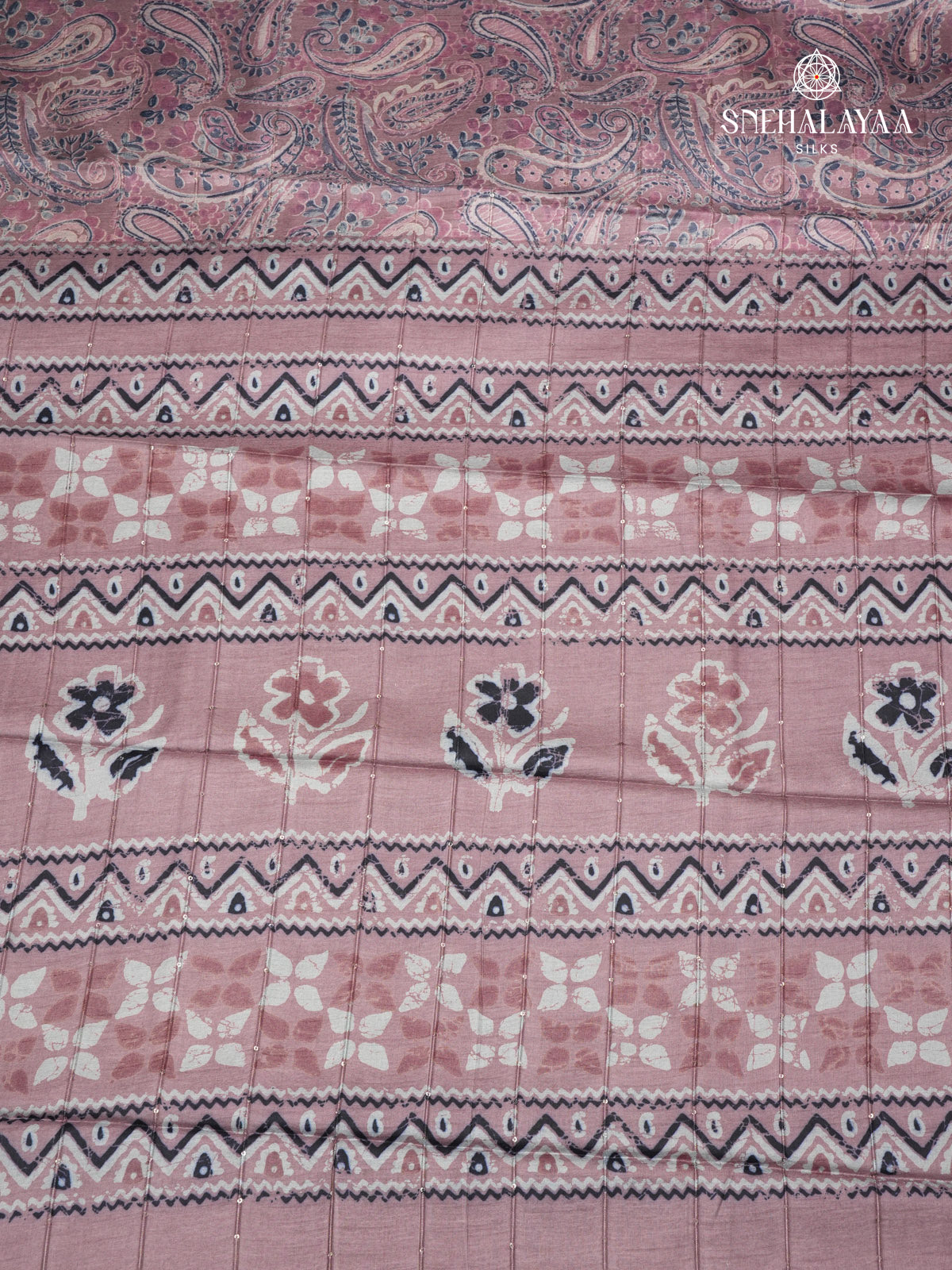 Pink Floral Printed Tussar Saree