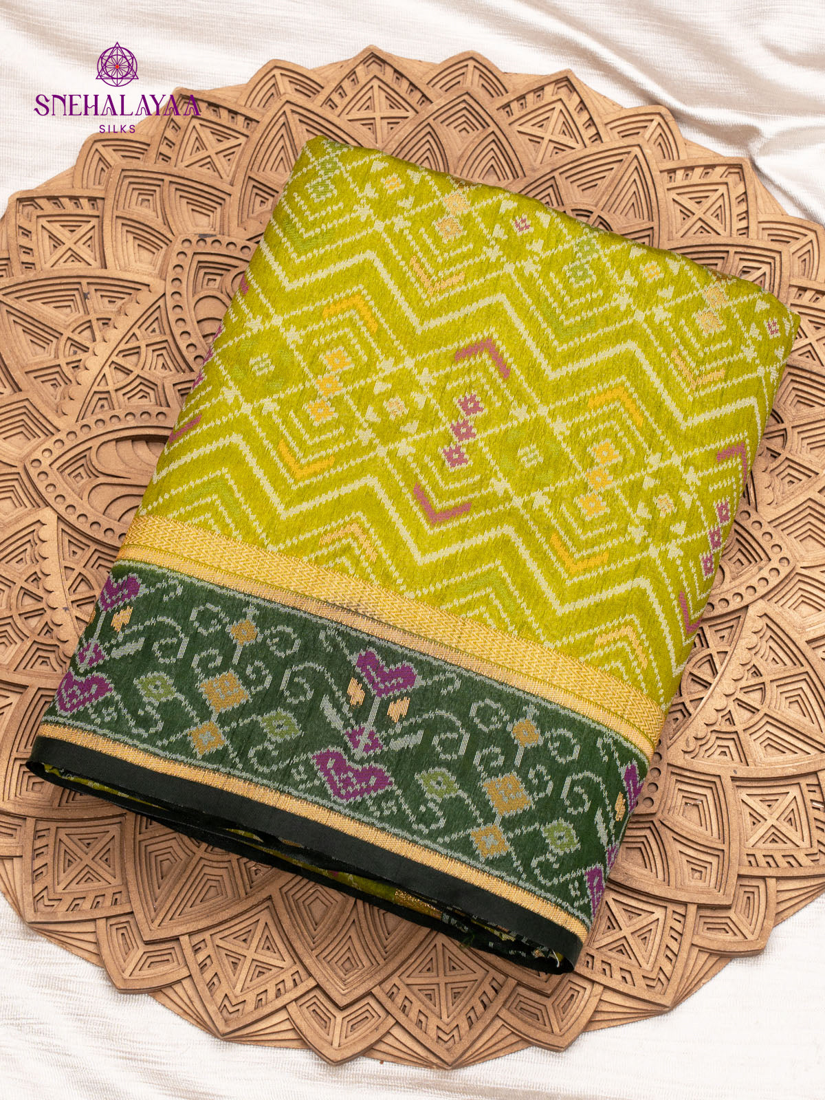 Parrot Green Ikat Silk Saree