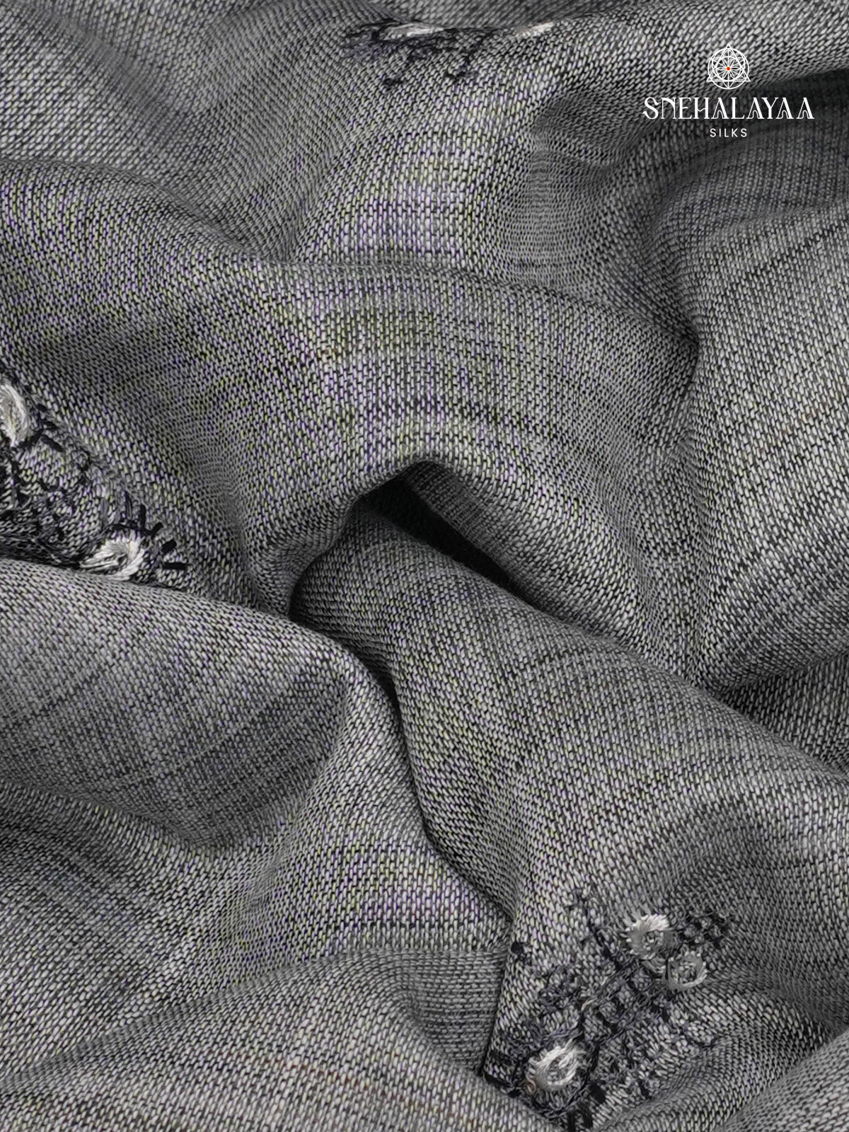 Grey Linen Tissue Embroidery Saree