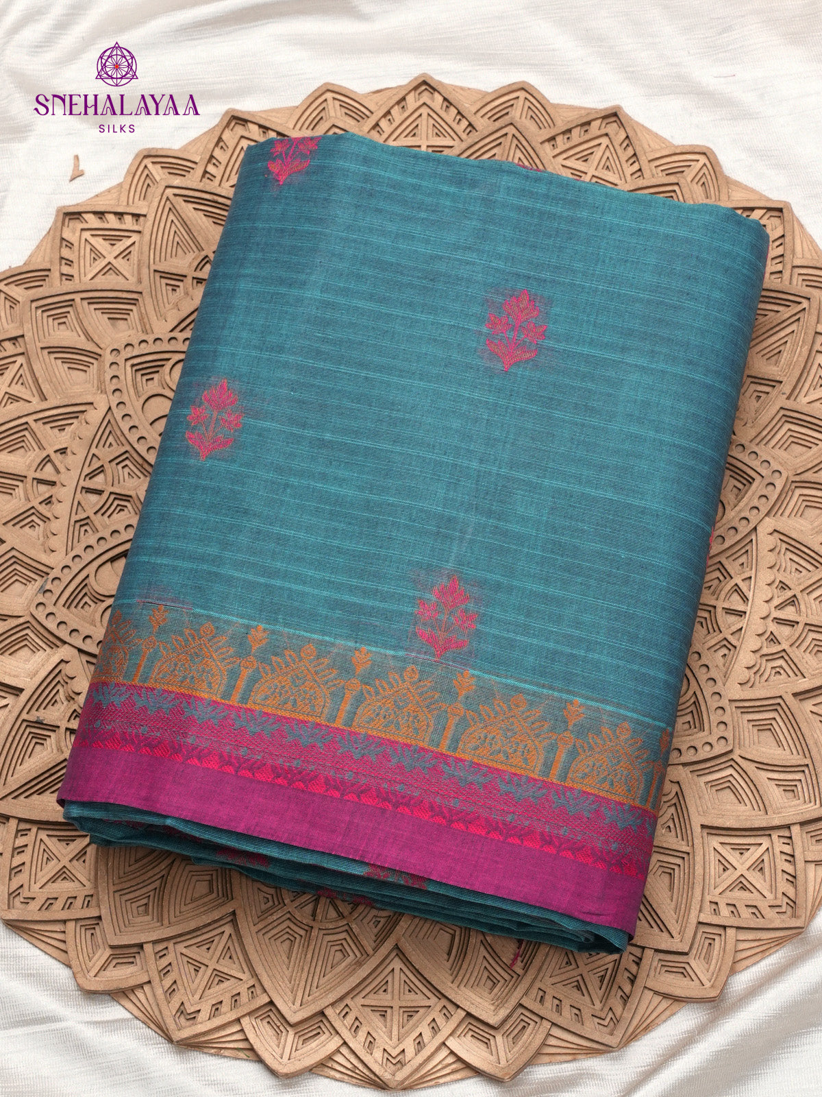 Sea Blue Handloom Cotton Saree