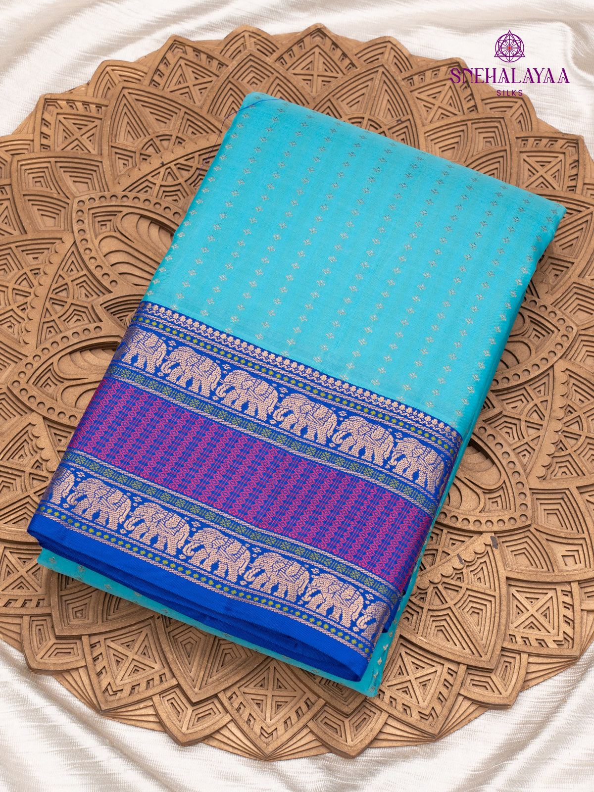 Turquoise Blue Korvai Kanjivaram Silk Saree