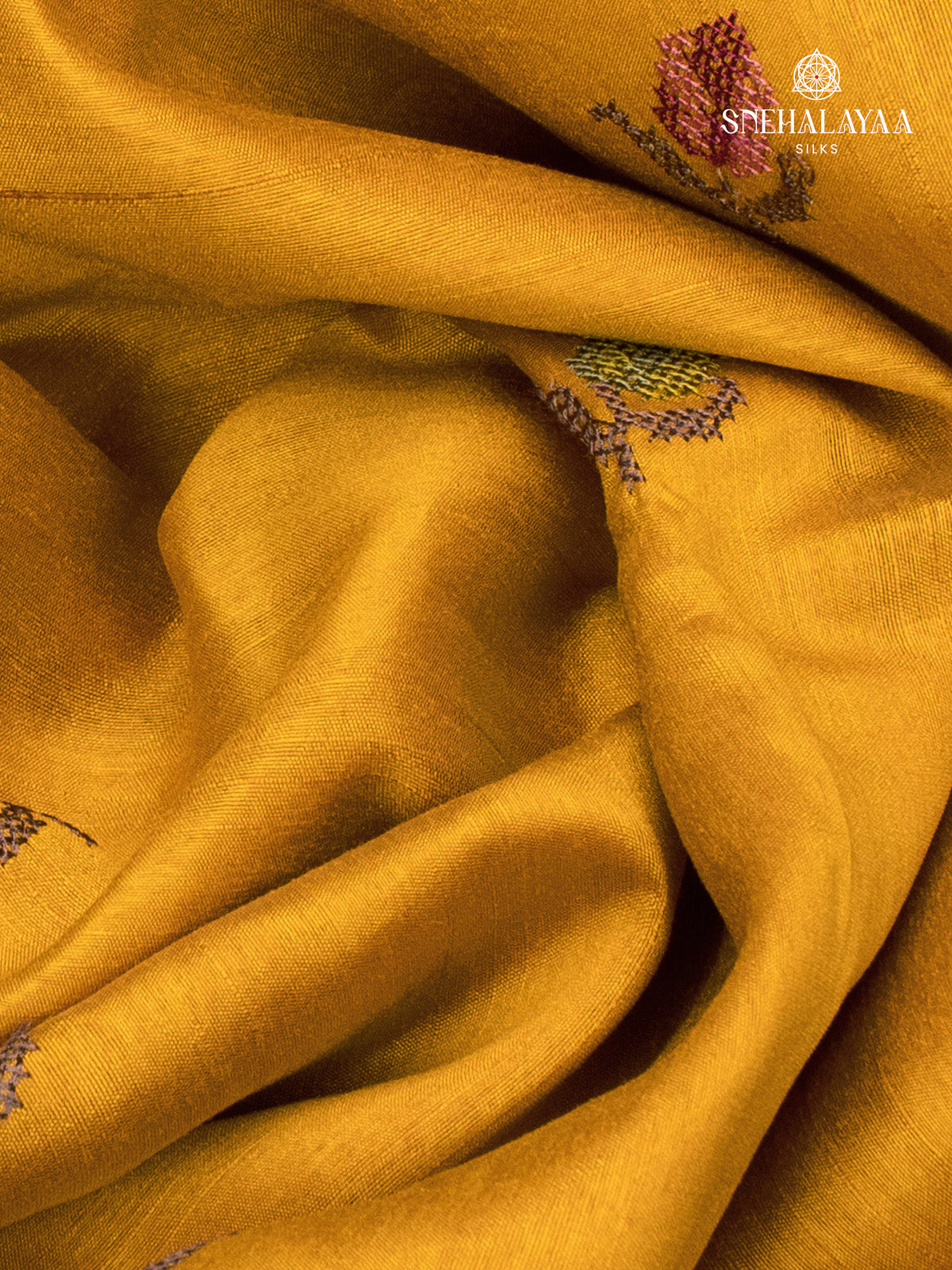 Yellow Raw Silk Embroidery Saree