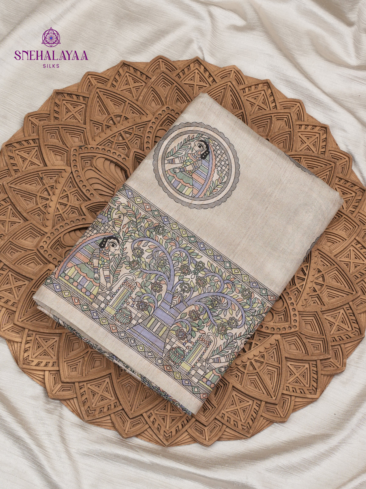 Sand Beige Madhubani Printed Saree