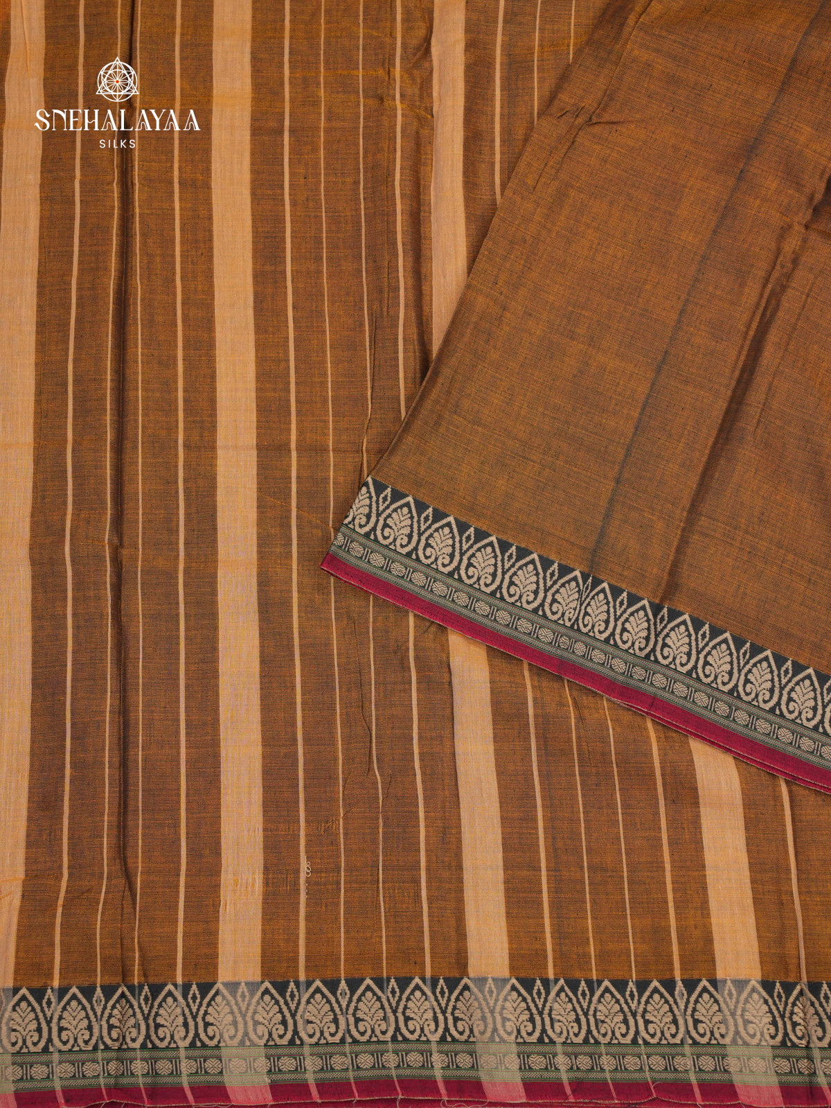 Rust Brown Narayanpet Cotton Saree without Blouse