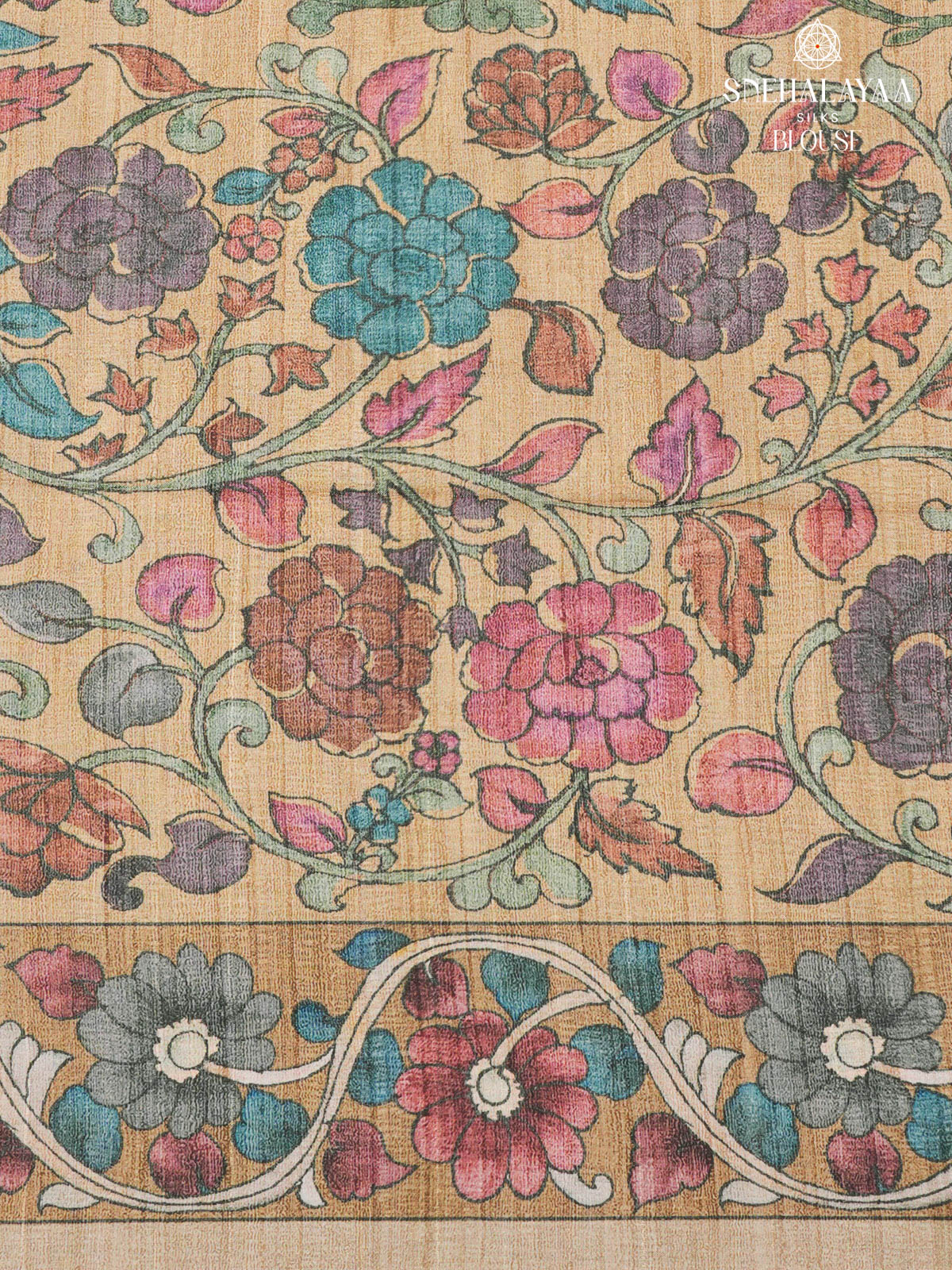 Grey Floral Printed Tussar Saree