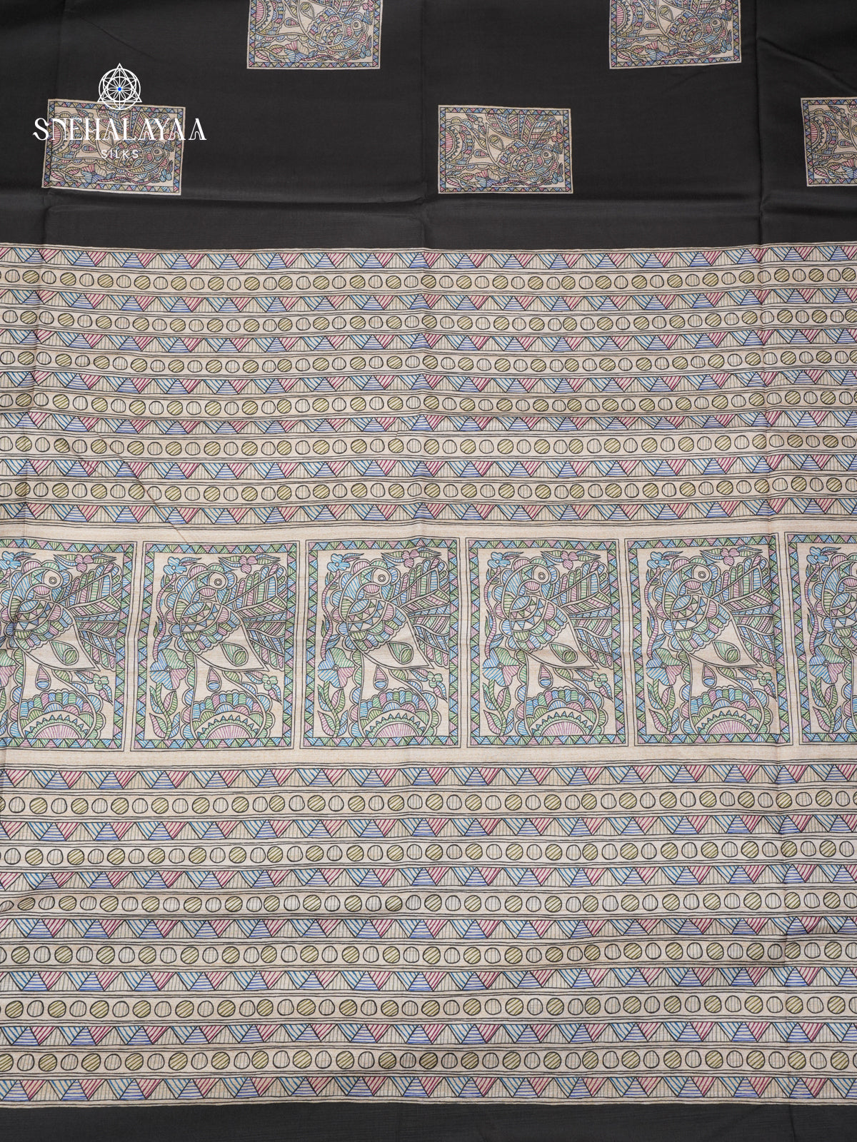 Black Madhubani Printed Saree