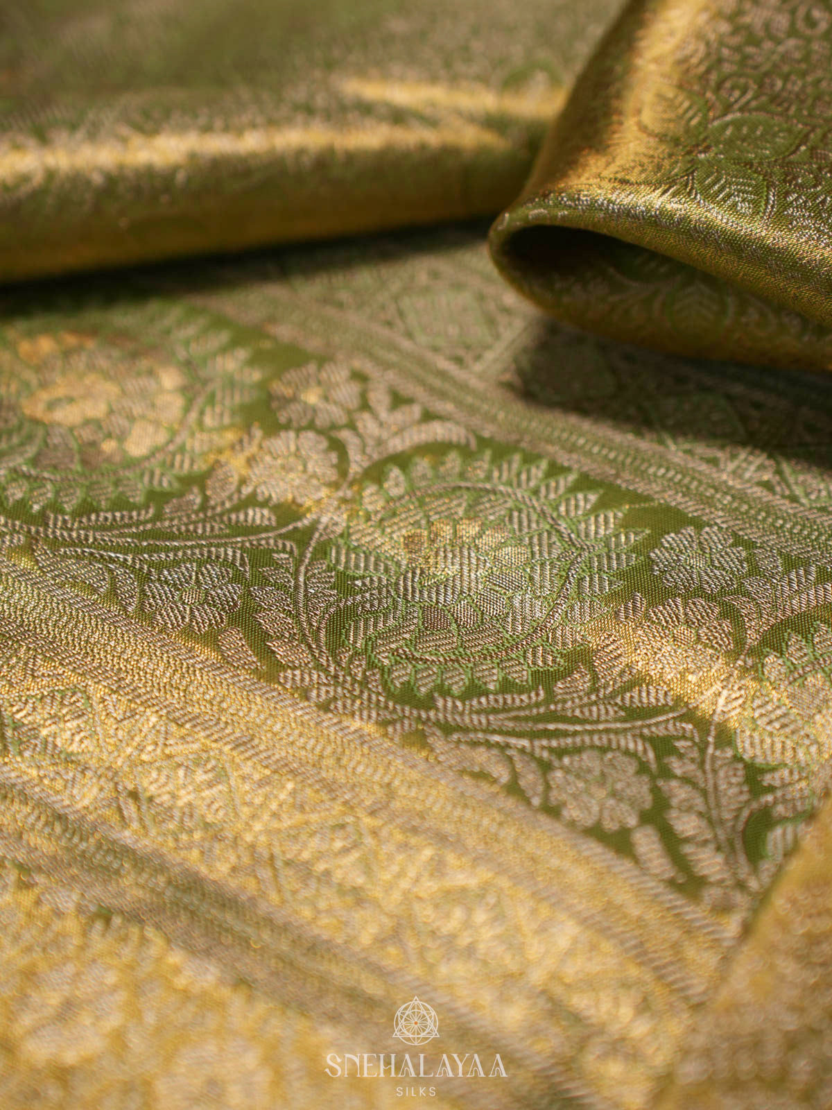 Lime Green Kanjivaram Silk Saree
