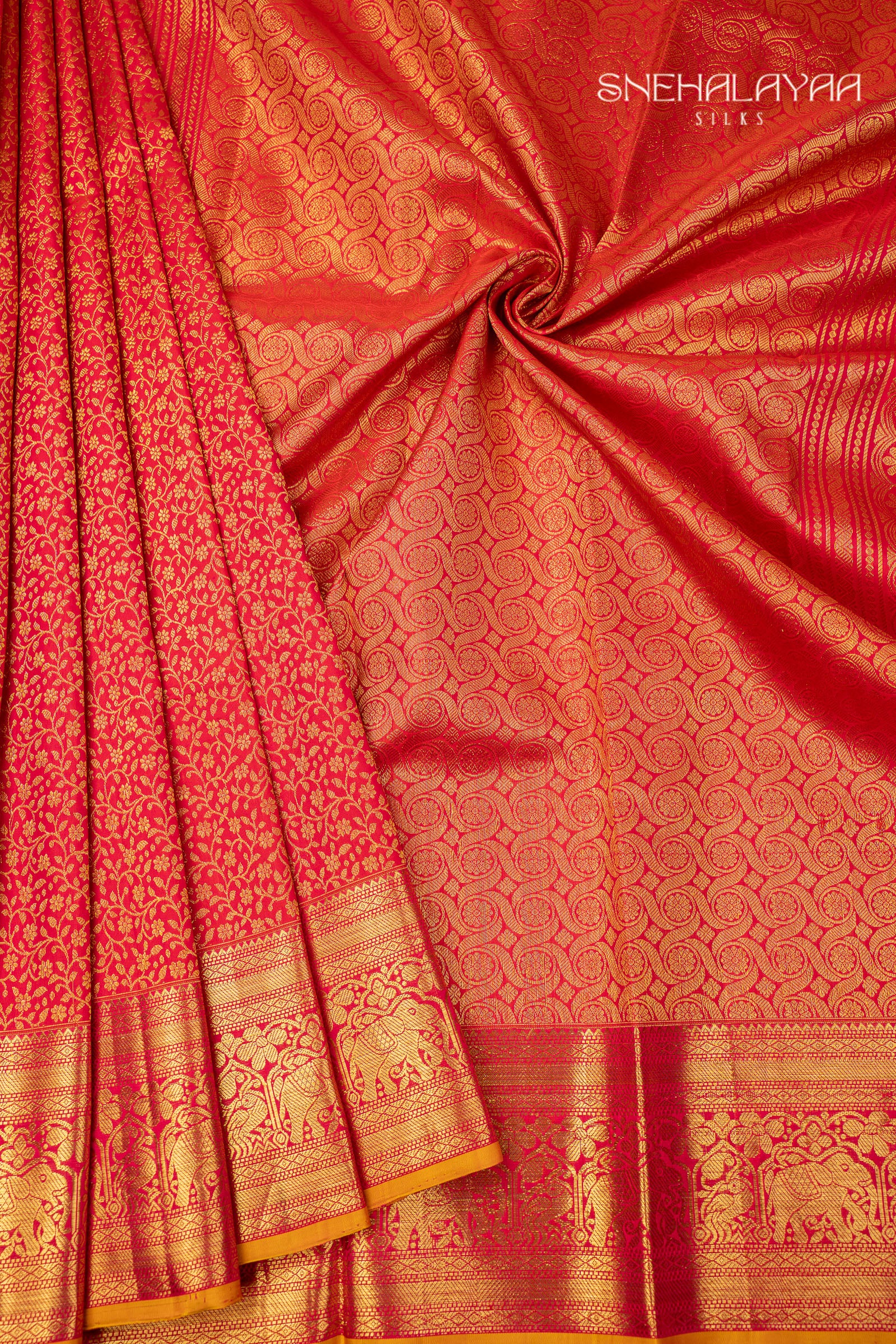 Rose Red Kancheevaram Silk Saree