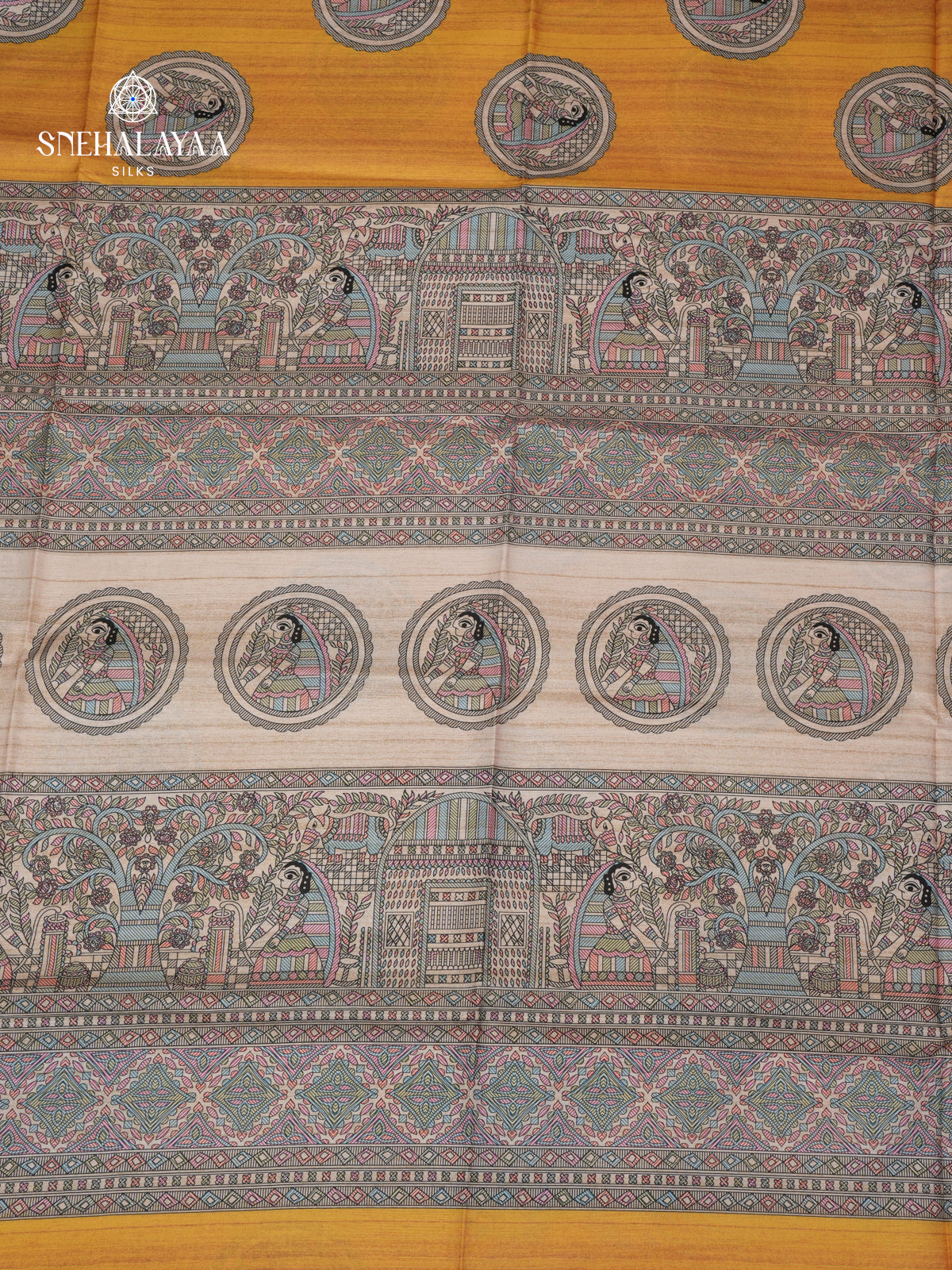 Yellow Madhubani Printed Saree