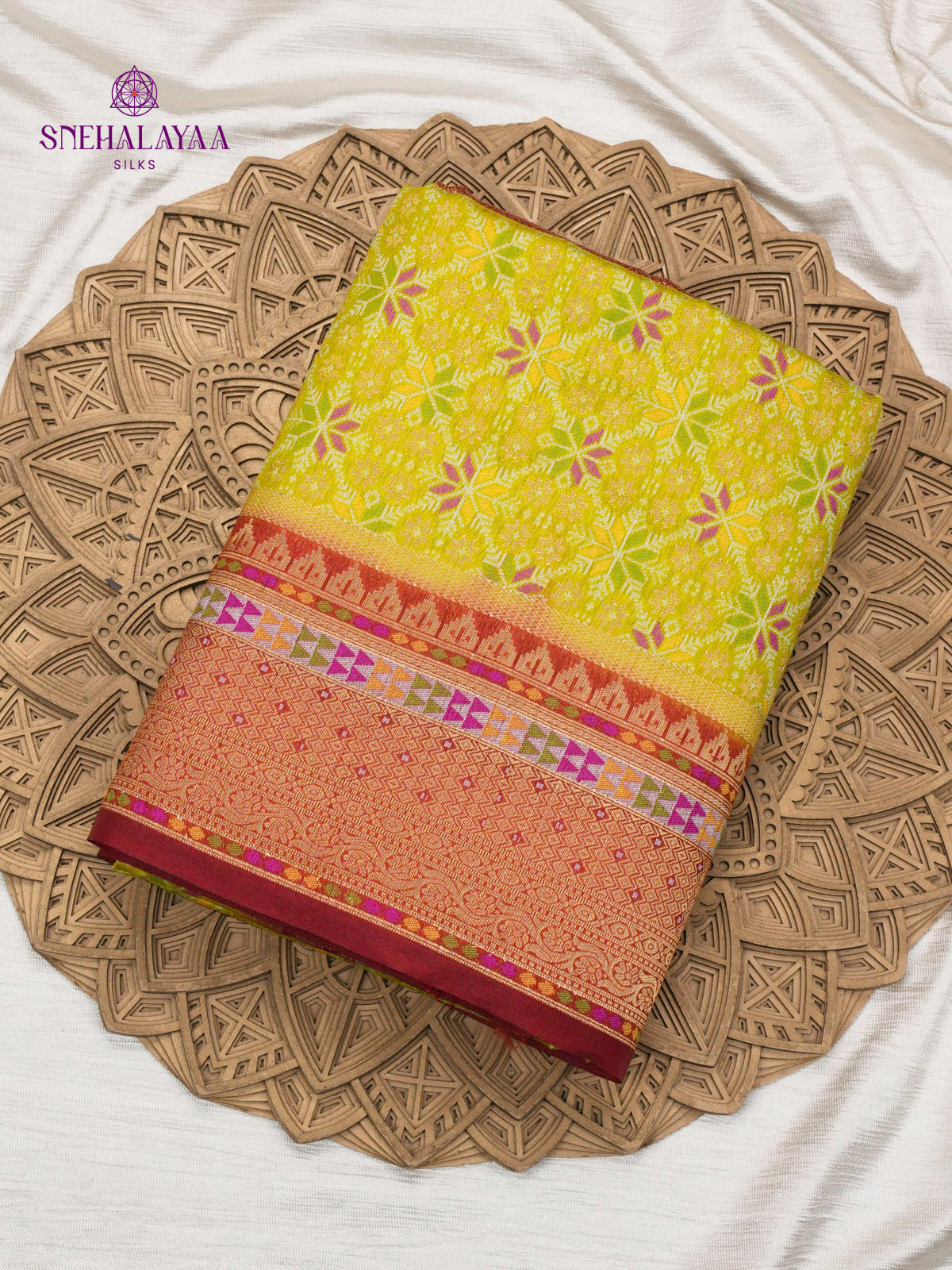 Lemon Yellow Ikat Saree