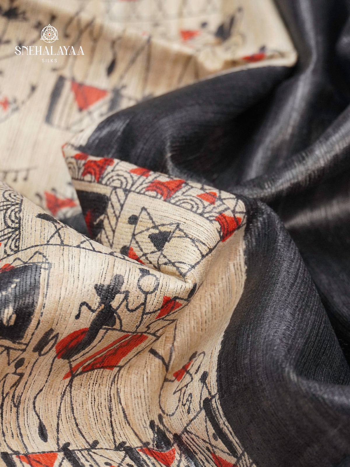 Black Madhubani Printed Saree