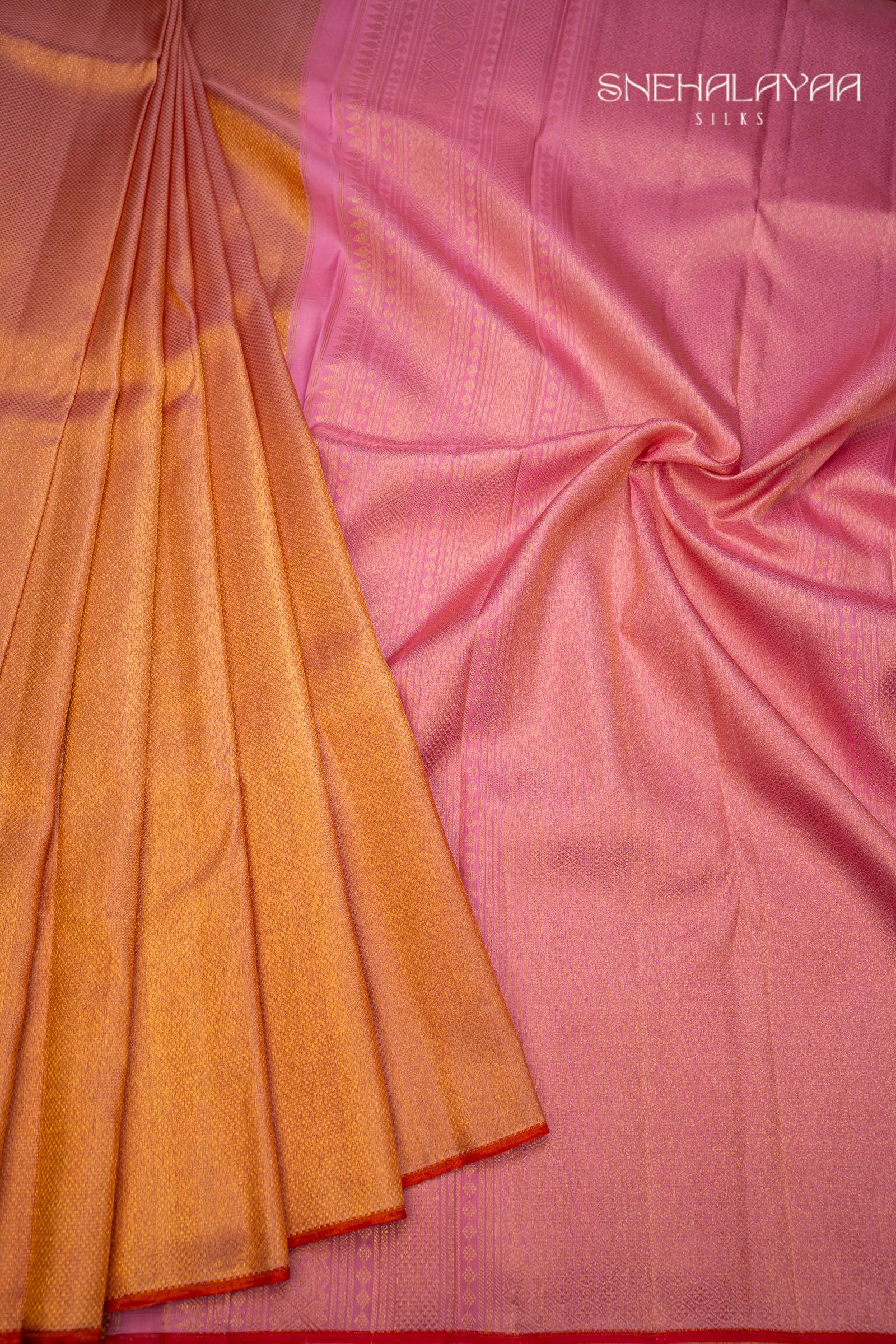 Golden Pink Kancheevaram Silk Saree