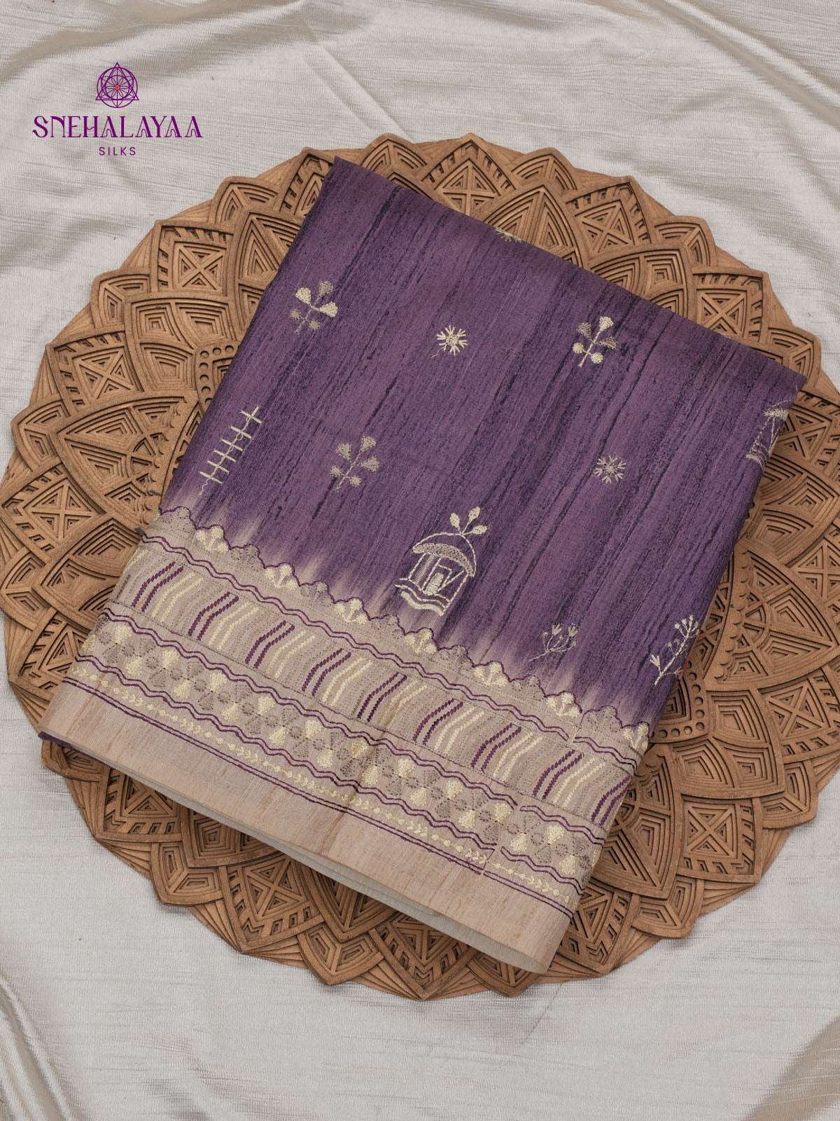 Purple Tussar Embroidery Saree