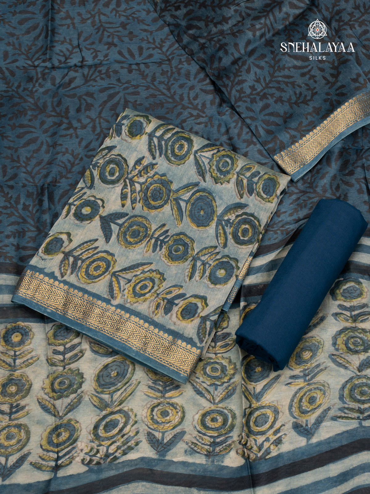 Teal Green Chanderi Cotton 3-Piece Salwar Suit Material