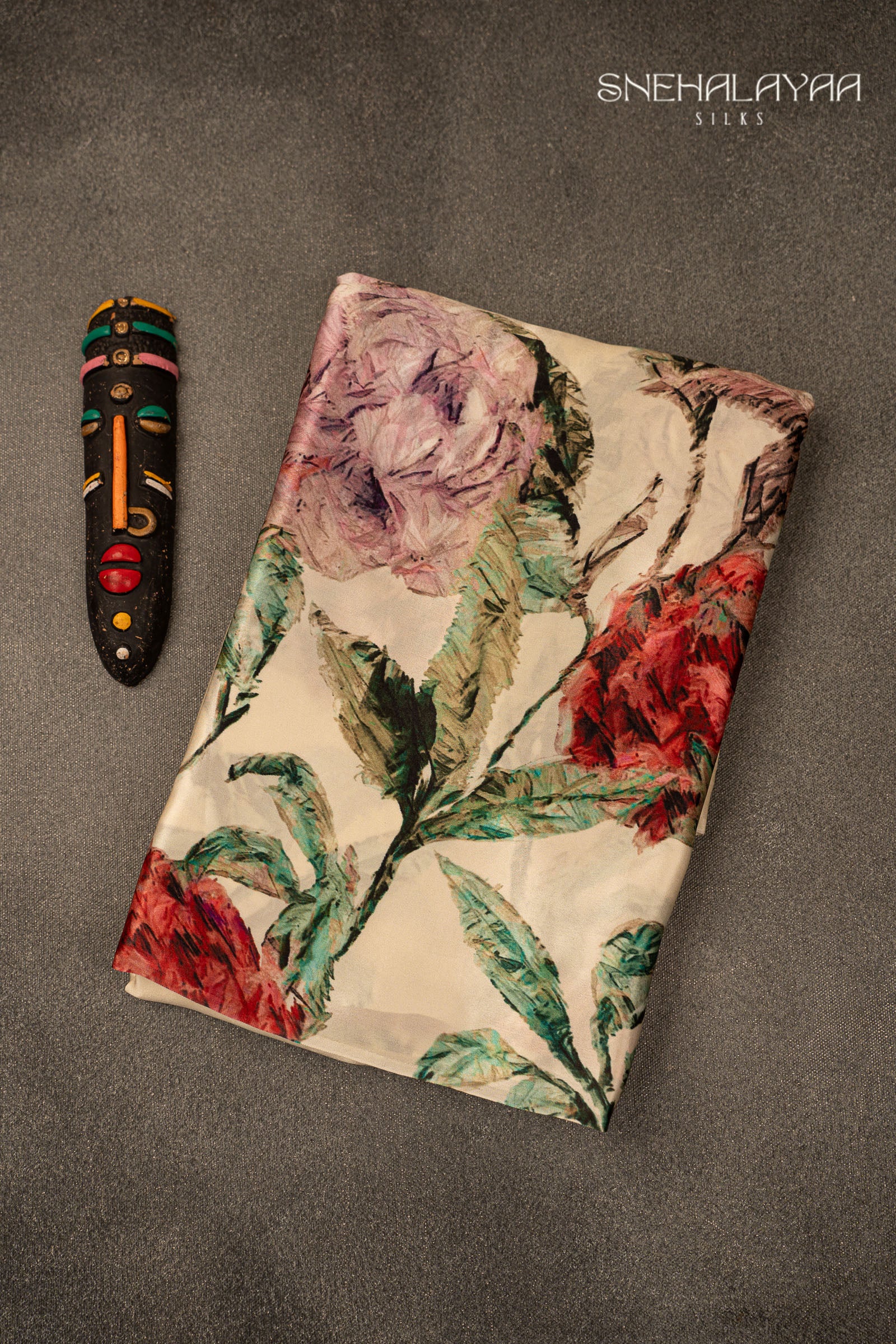 Cream Satin Crepe Saree