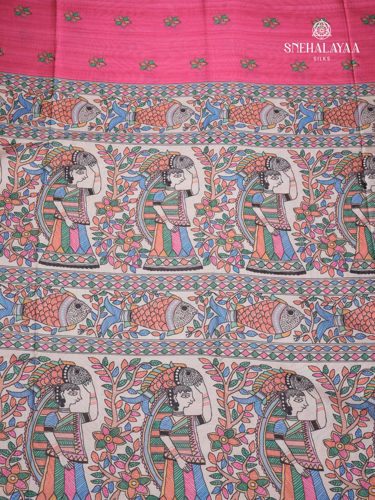 Rani Pink Madhubani Printed Saree