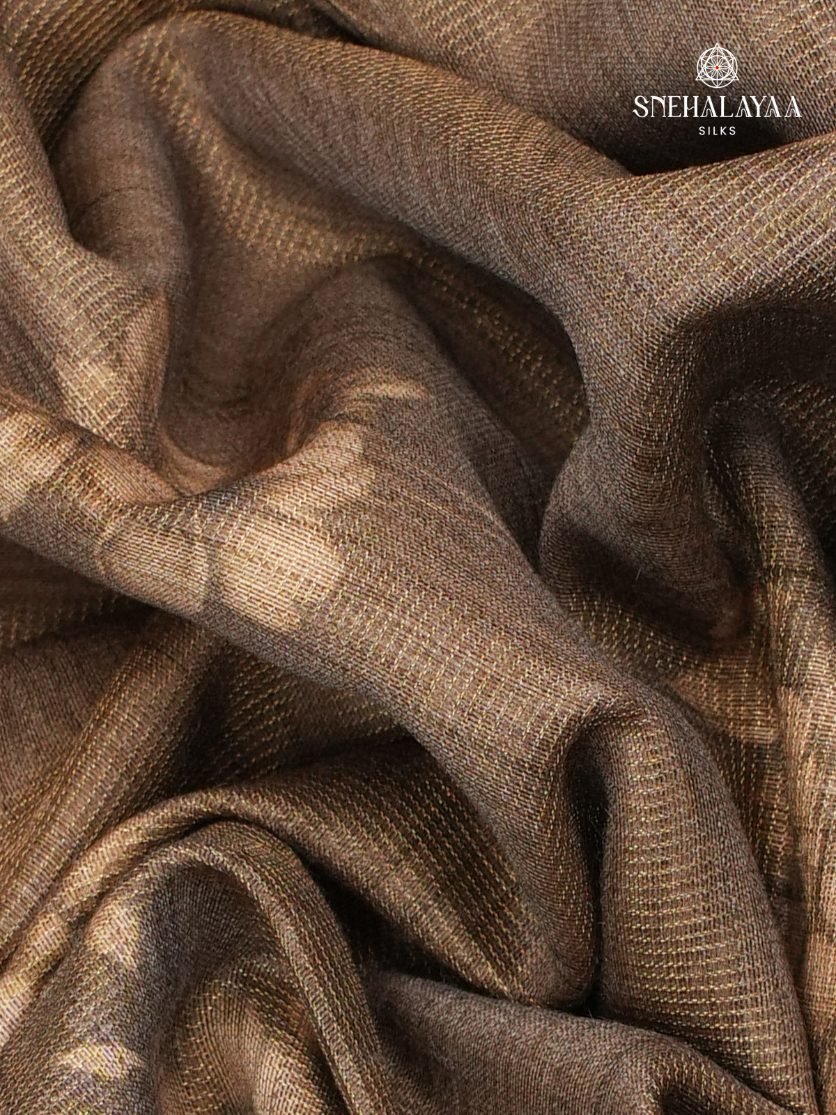 Brown Floral Printed Tussar Saree