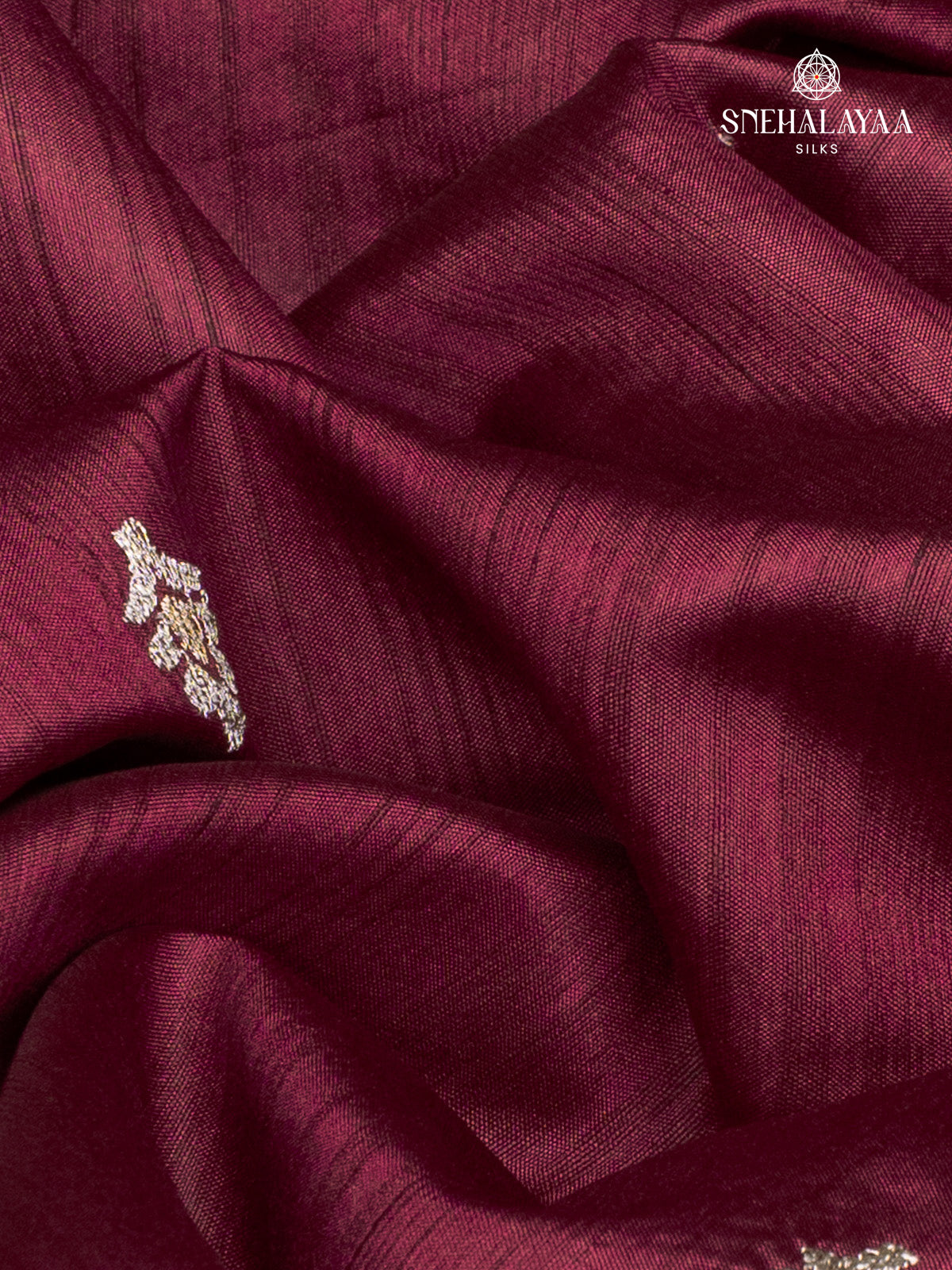Burgundy Raw Silk Embroidery Saree