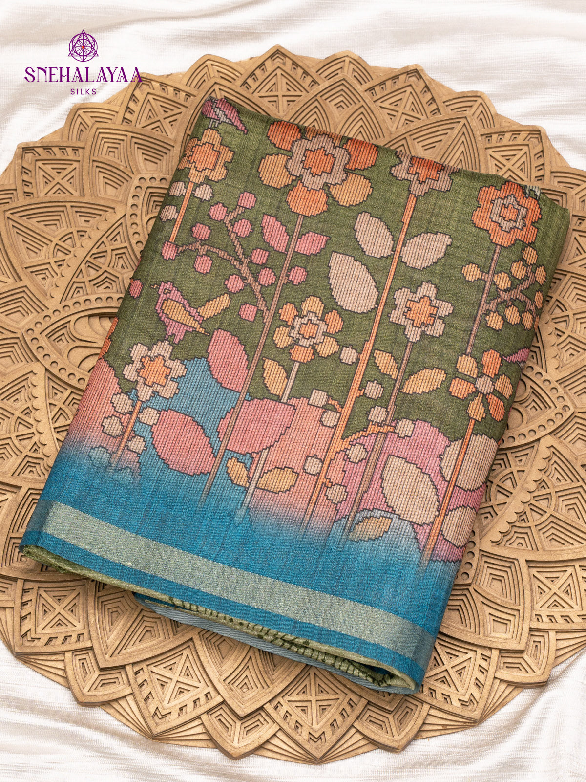 Olive Green Tussar Saree