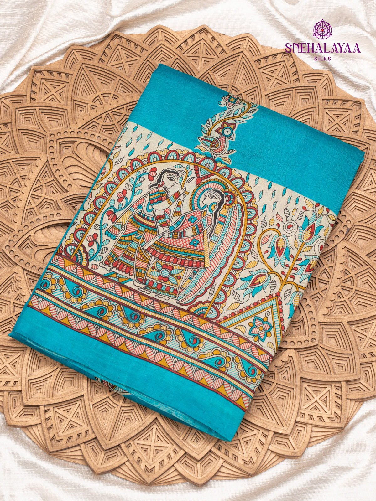 Blue Printed Tussar saree