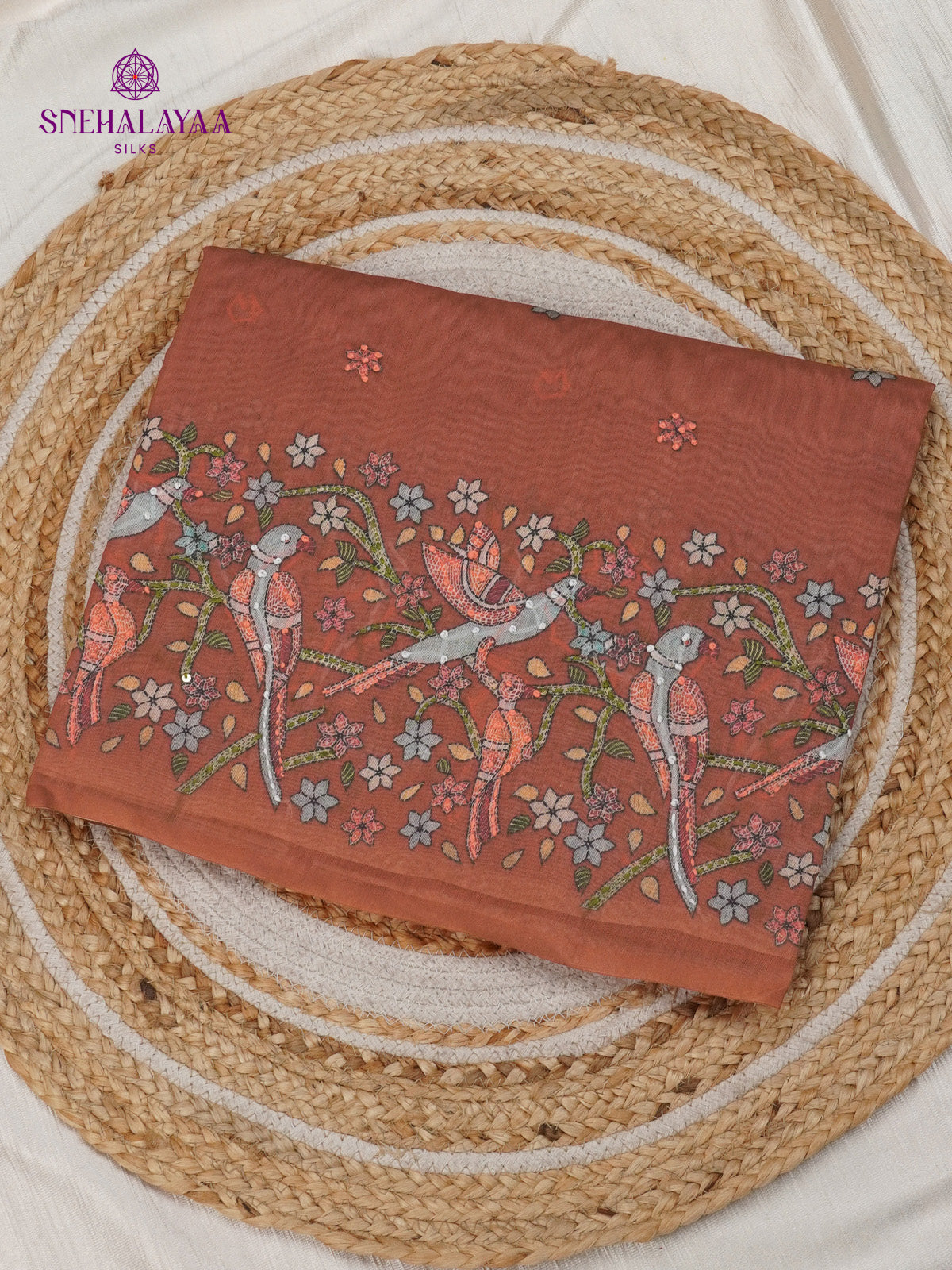 Brown Linen Embroidery Saree