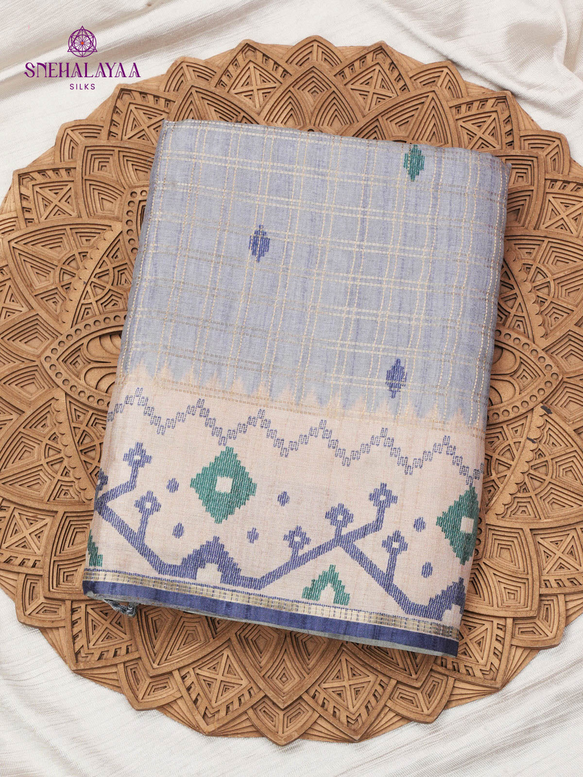 Grey Printed Tussar Saree