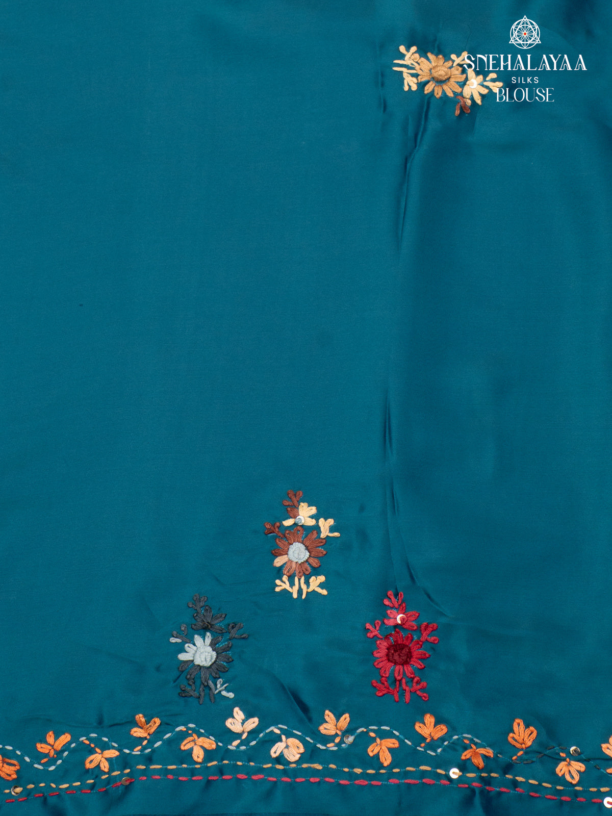 Blue Satin Embroidery Saree