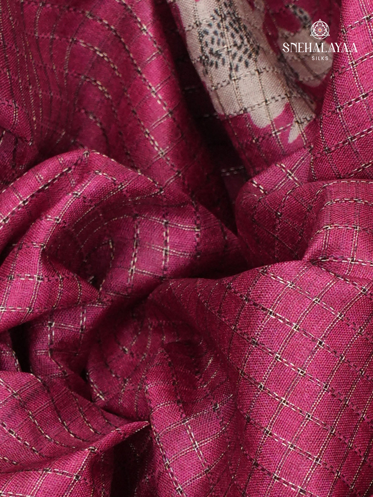 Magenta Floral Printed Tussar Saree