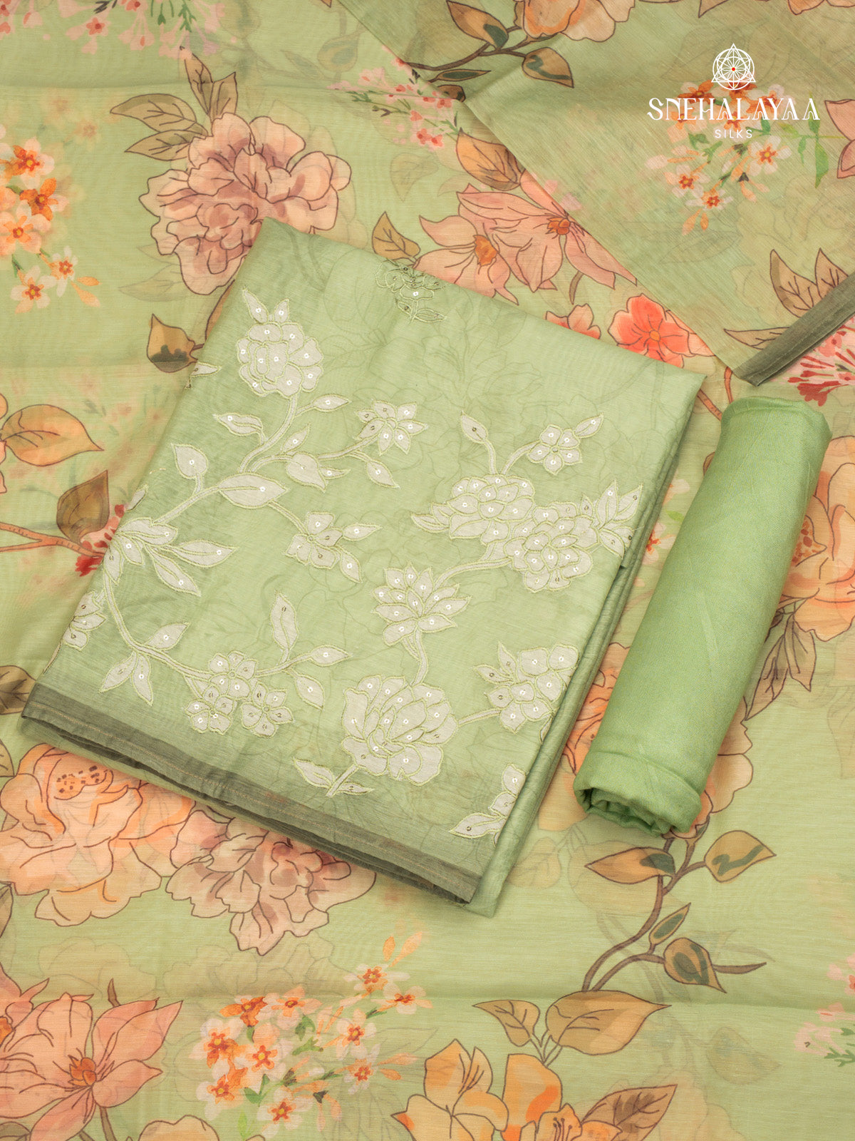 Green Tussar 3-Piece Salwar Suit Material